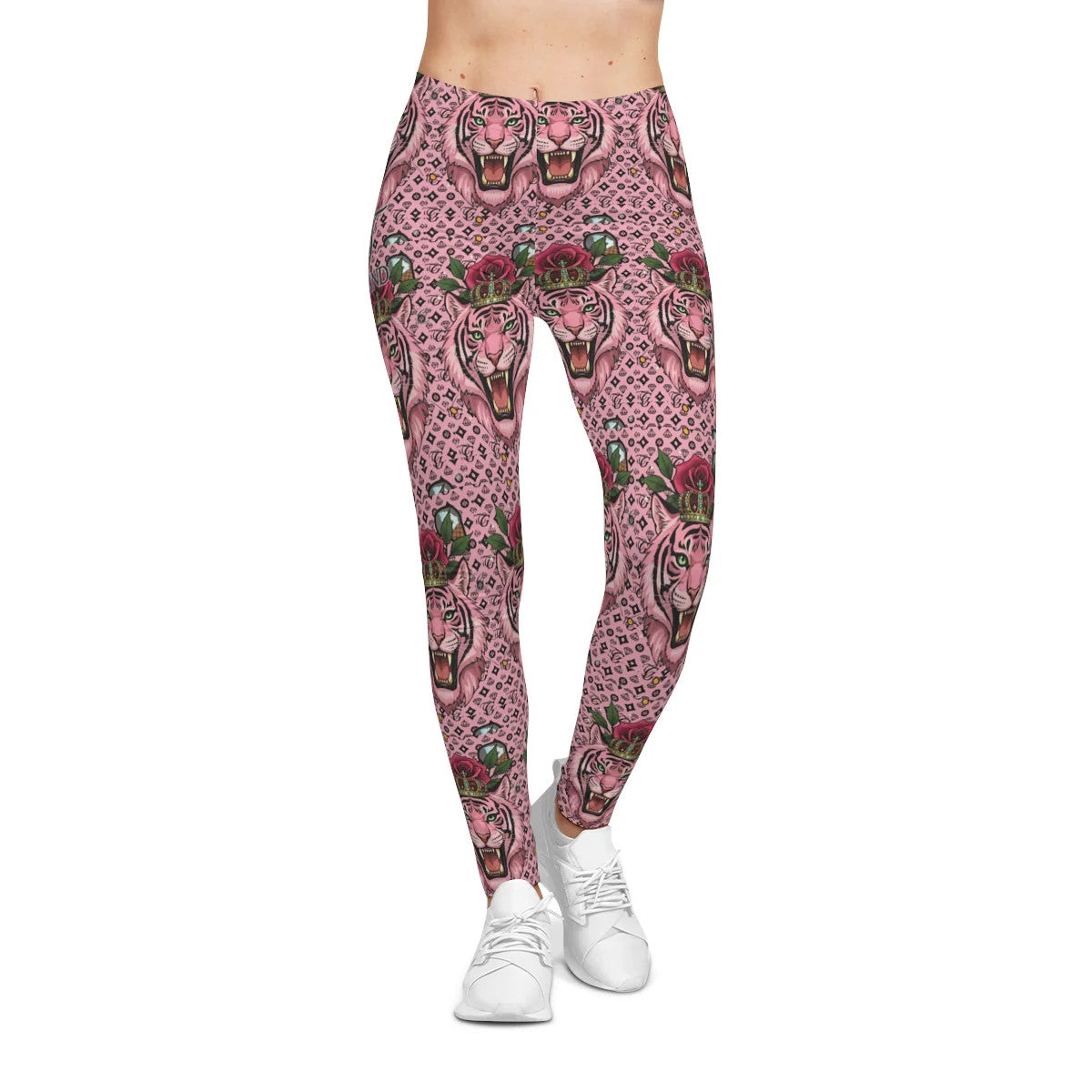Pink Tiger Queen Rose Pattern Designer GT Women's Casual Leggings by GT Artland