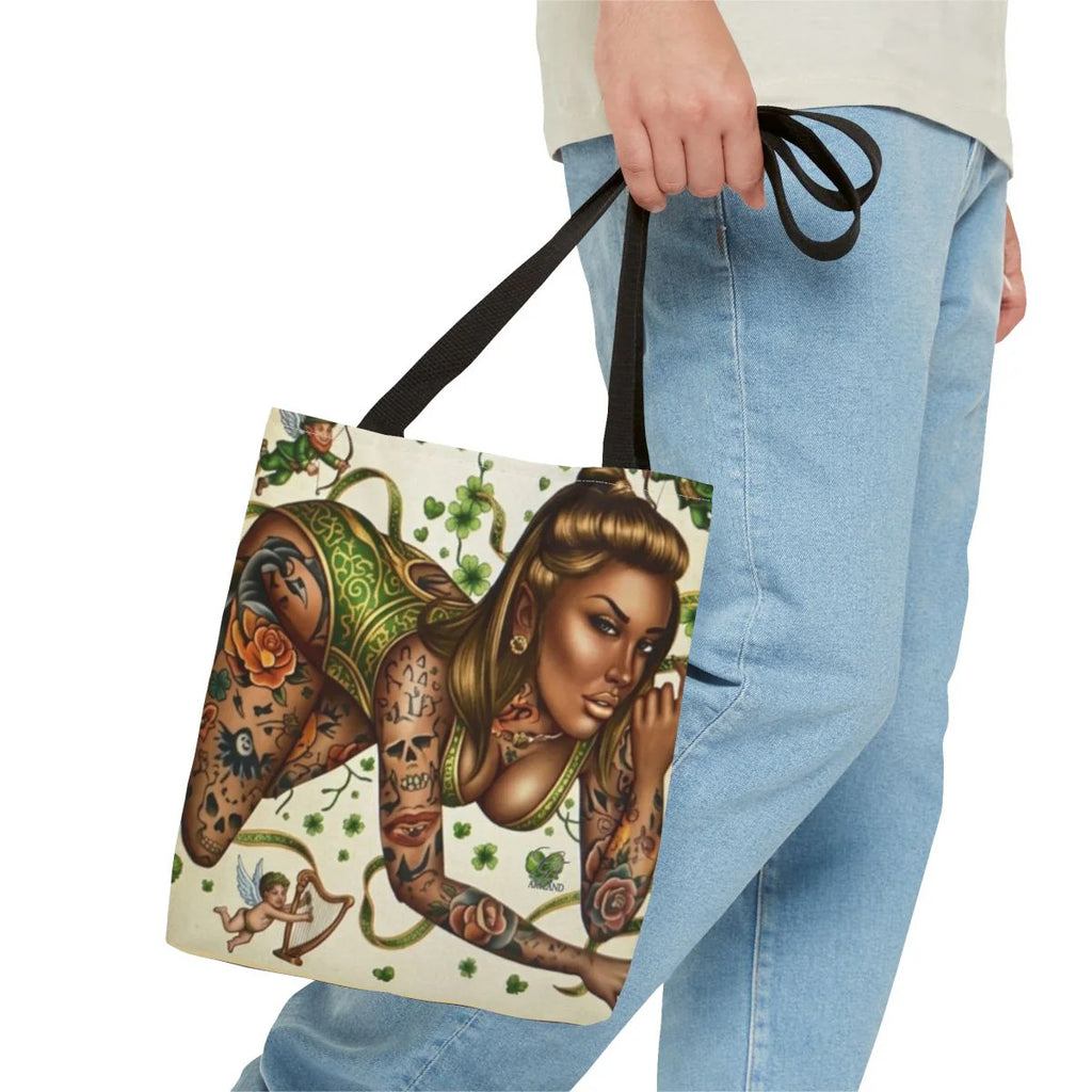 Ebony St Patrick Theme Tattoo Hot Sexy Vixen Designer Tote Bag by GT Artland