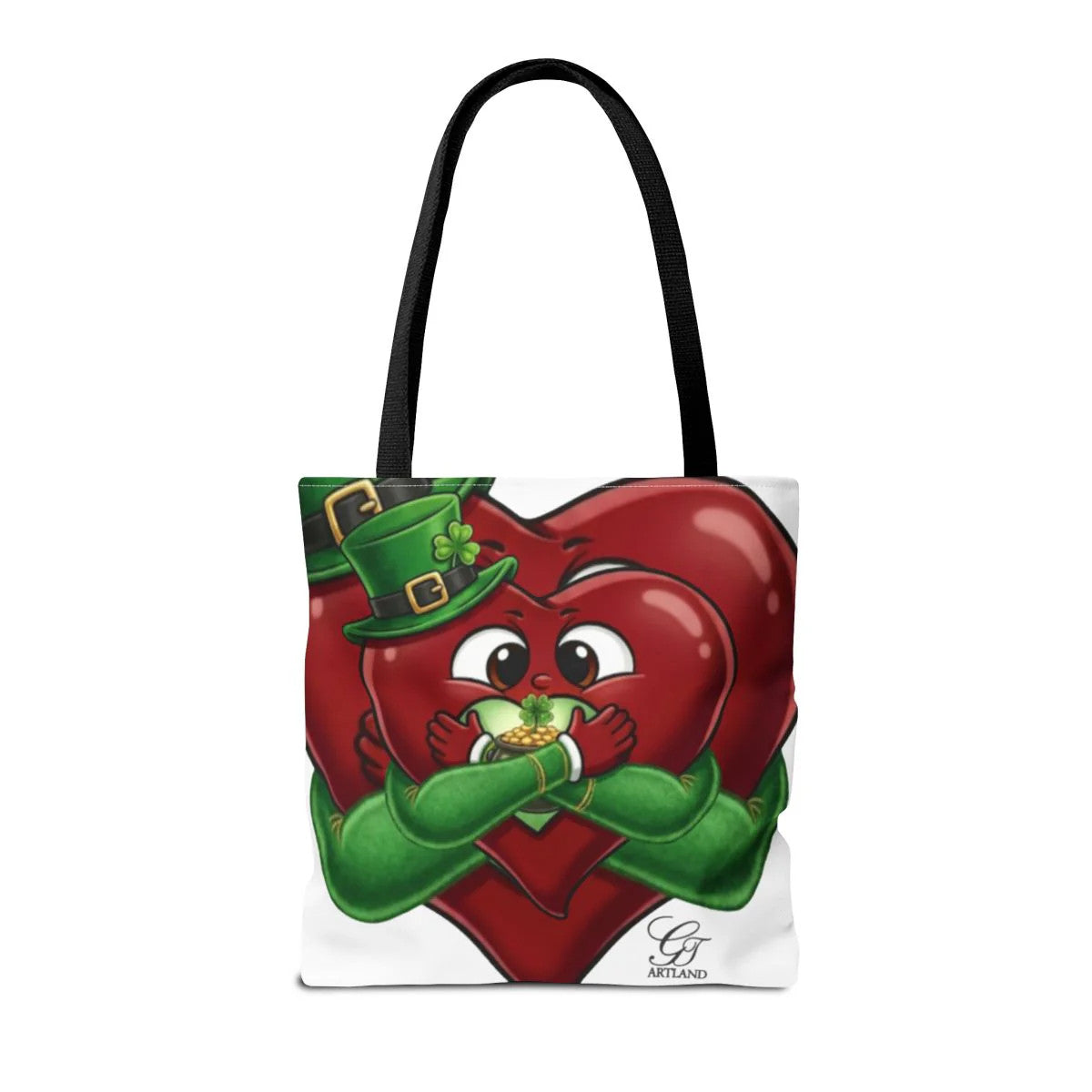 Shamrock Leprechaun Cute Heart Holding Pot of Gold Tote Bag by GT Artland