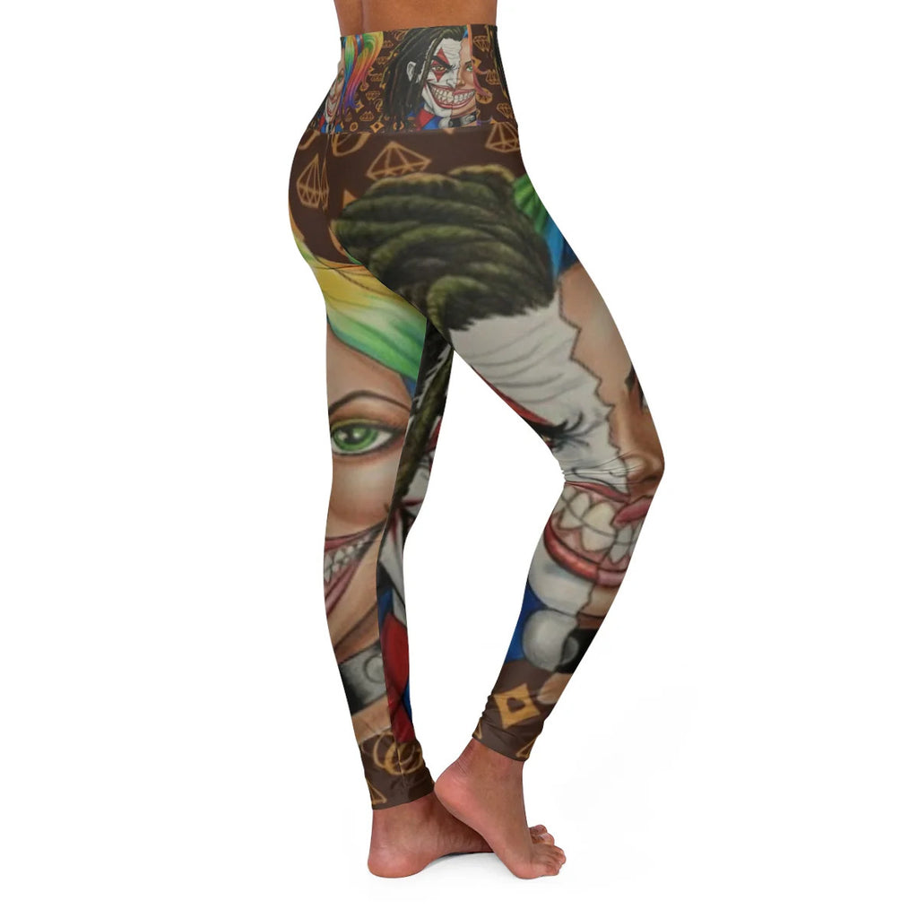 Clown Couple Graffiti Designer High fashion High Waisted Yoga Leggings by GT