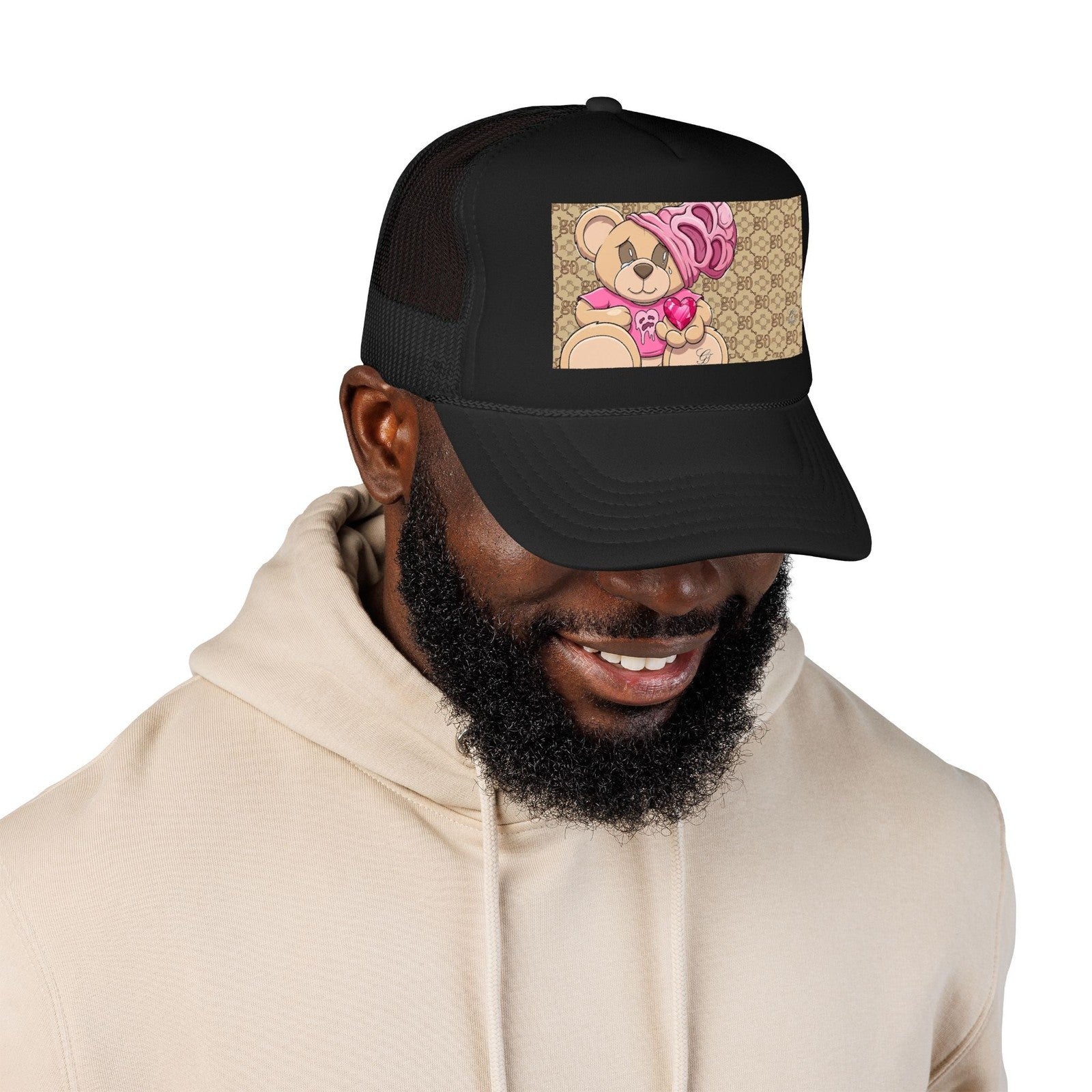 Pink Teddy Bear Heart Foam Trucker Hat | Cute Bear Patch by GT Artland