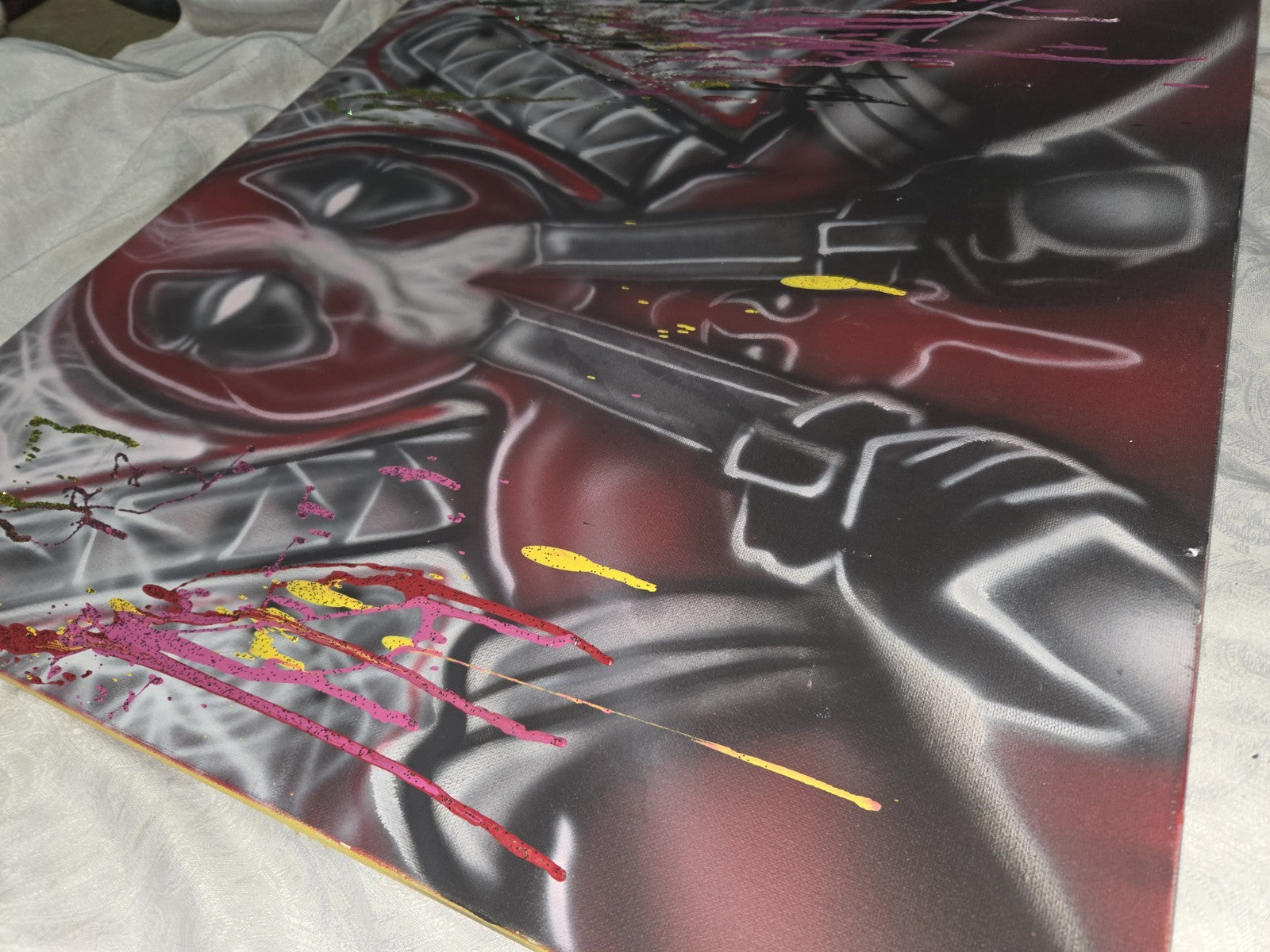 Deadpool TWIN Aces Glitter DROP 24 X 24 IN COLLECTORS CANVAS Signed Painting