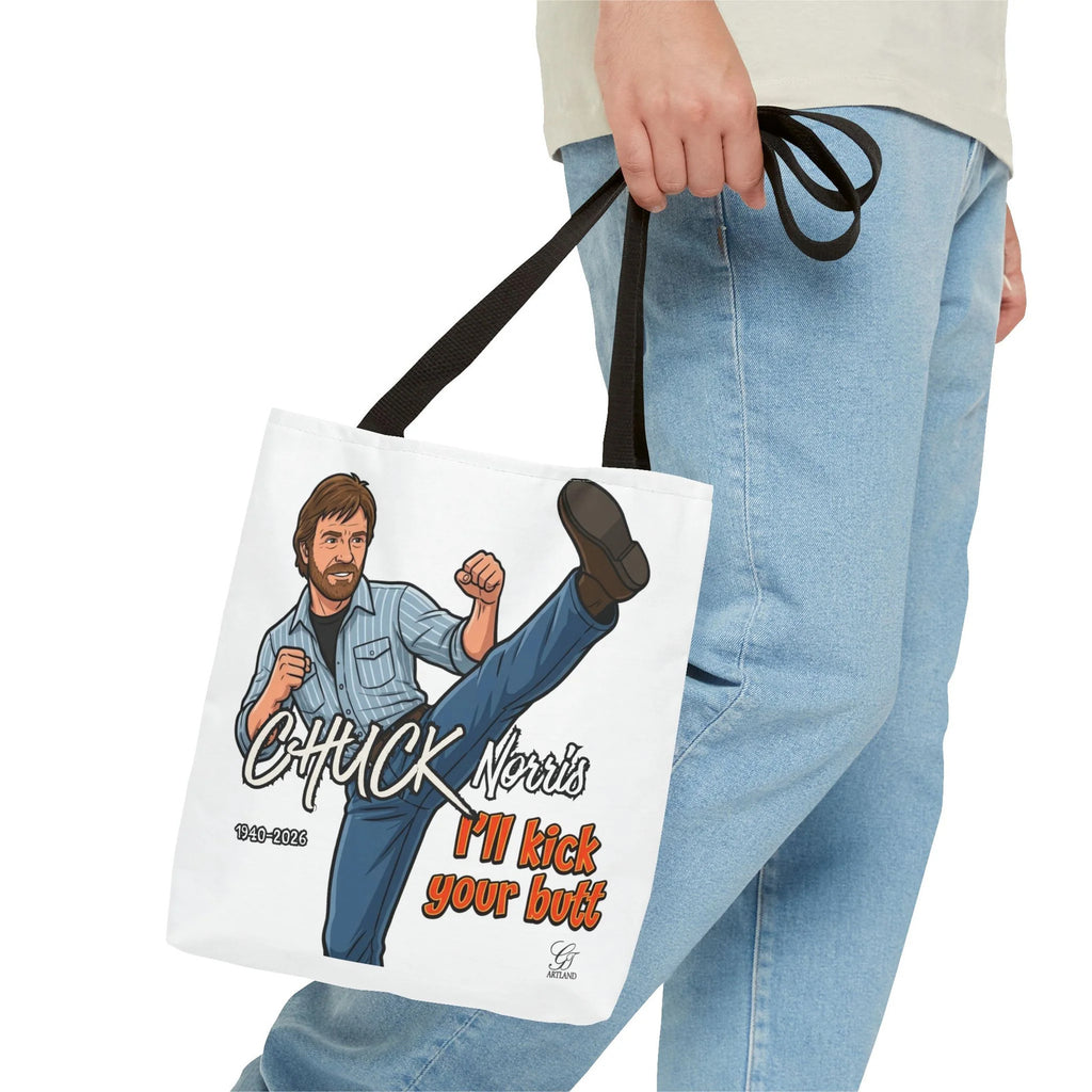 Chuck Norris I'll Kick Your Butt Tote Bag | Martial Arts Illustration by GT