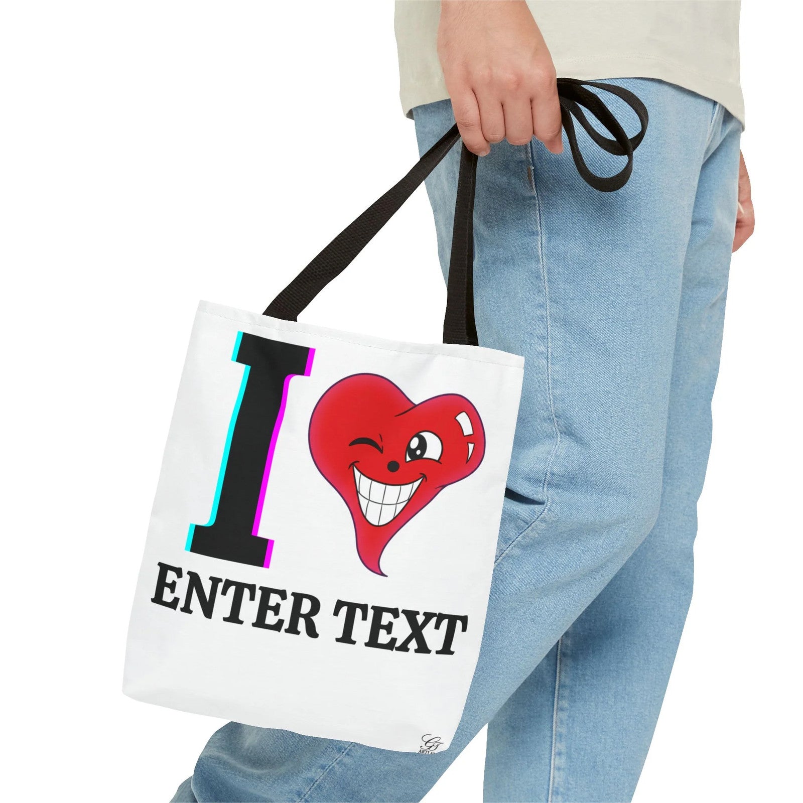 I ️ "Text" Tote Bag Front and Back by GT Artland