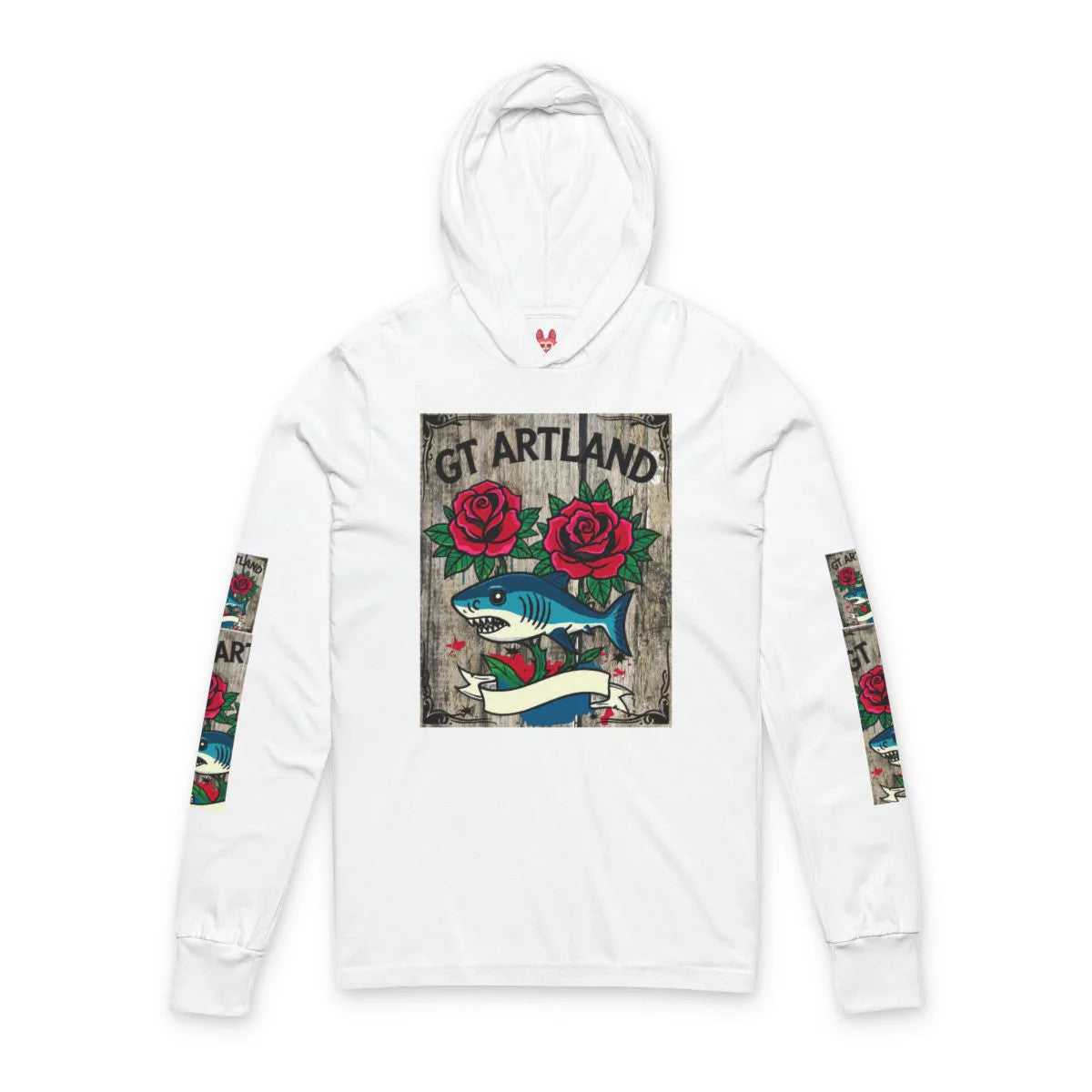 Rose Shark Tattoo Designer High Fashion Unisex Hooded Long Sleeve Tee by GT