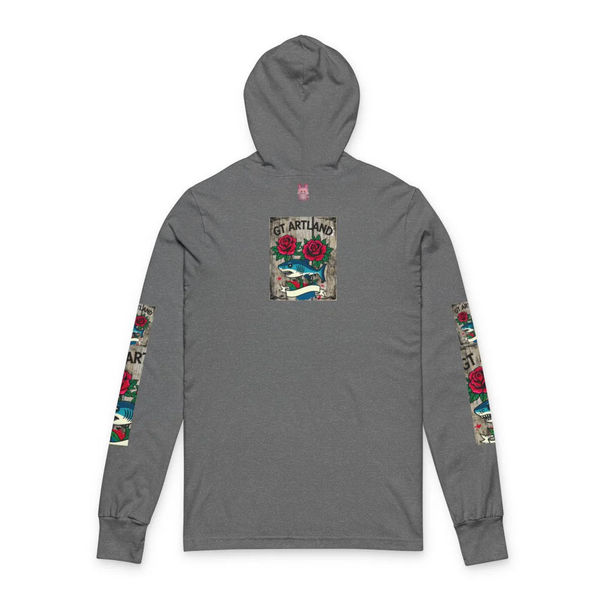Rose Shark Tattoo Designer High Fashion Unisex Hooded Long Sleeve Tee by GT