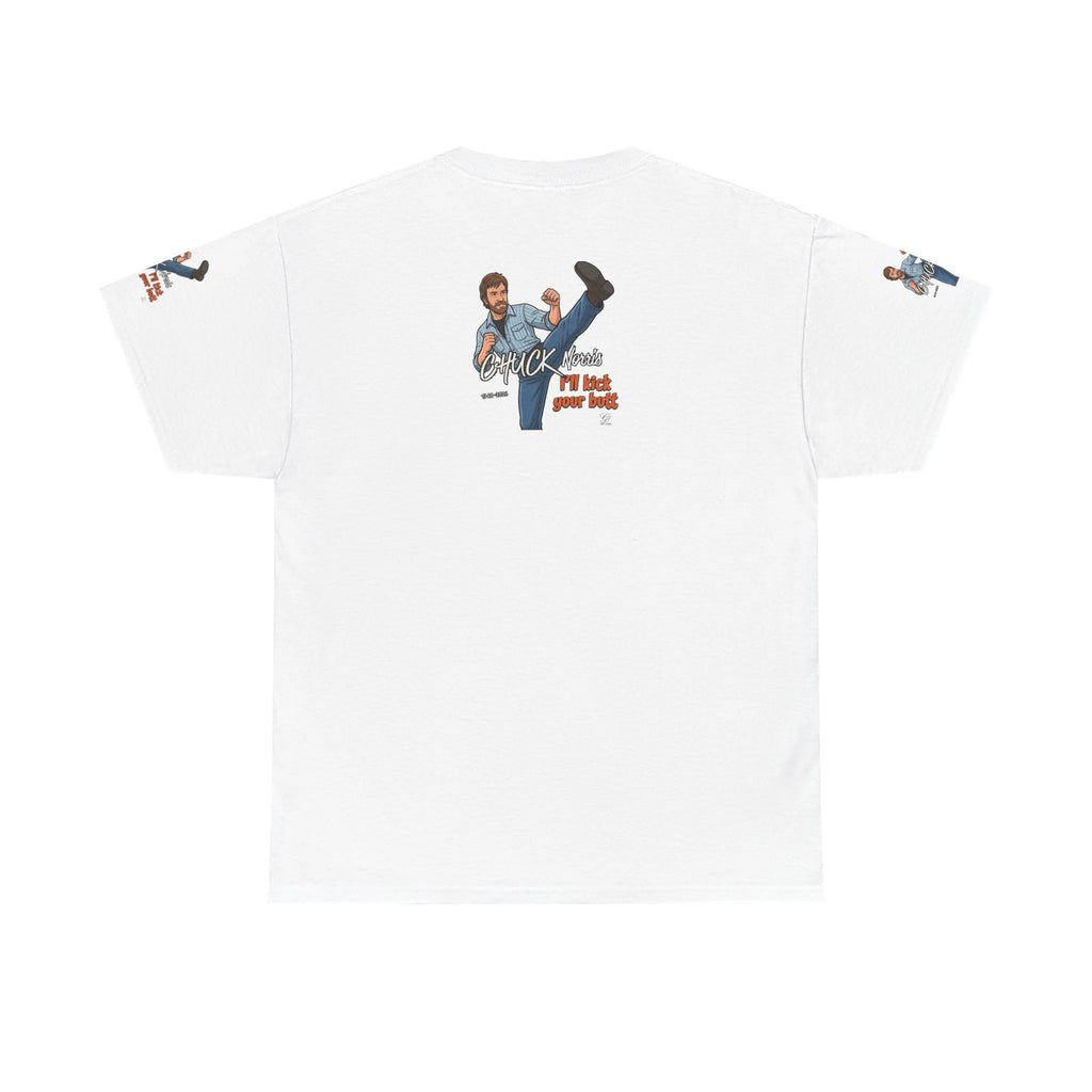 Chuck Norris kick illustration T-Shirt | I'll kick your butt slogan designer by