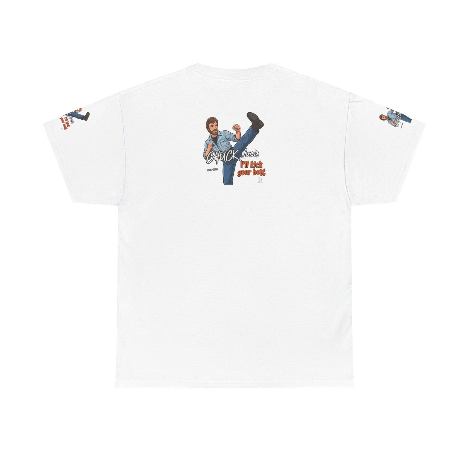 Chuck Norris kick illustration T-Shirt | I'll kick your butt slogan designer by