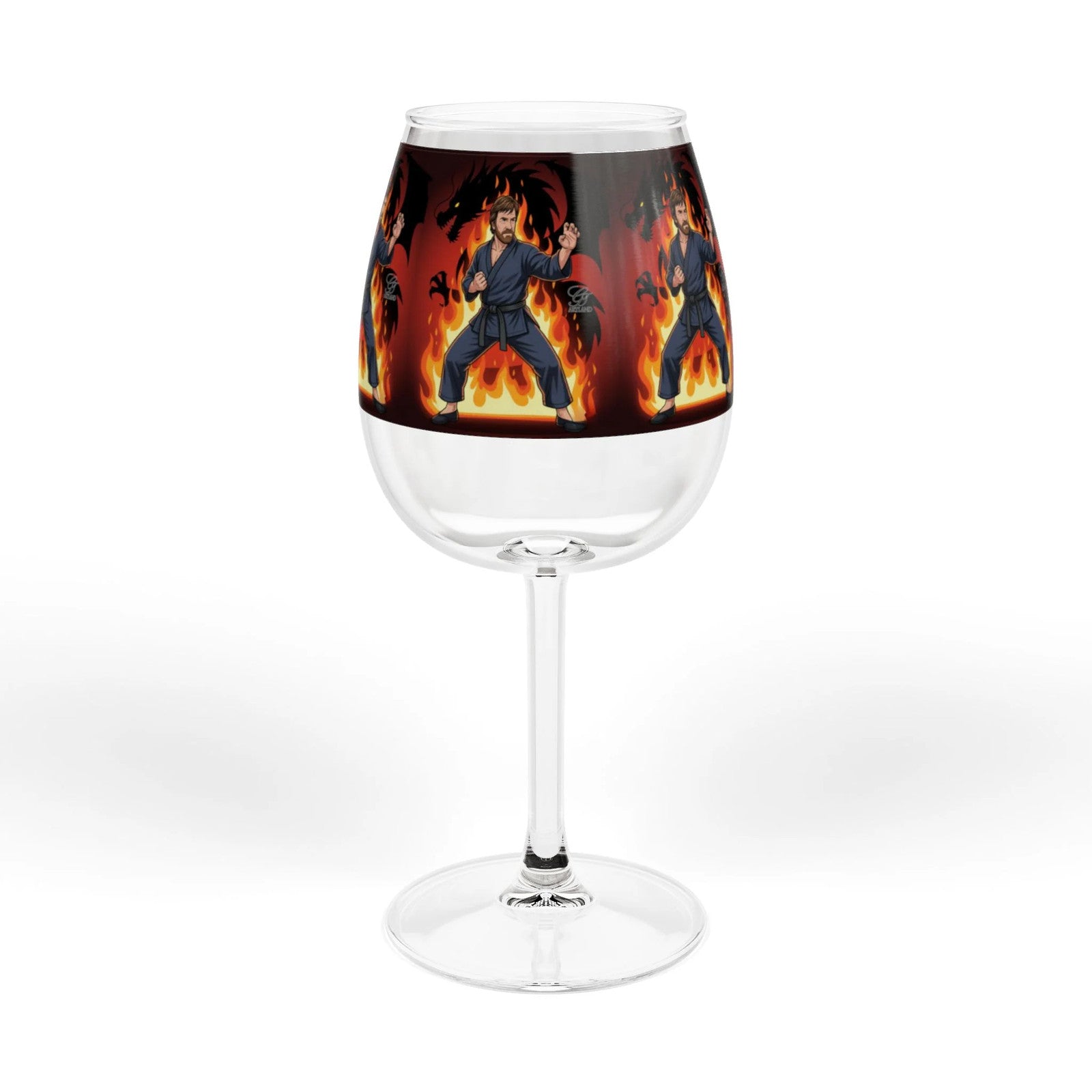 Flaming Warrior Chuck Norris Dragon Elite Illustration Wine Glass | 12oz by GT
