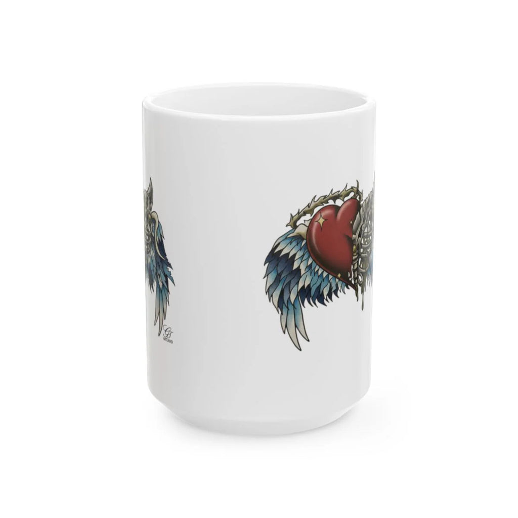 Ripped Heart With Wings Ceramic Mug, (11oz, 15oz) by GT Artland