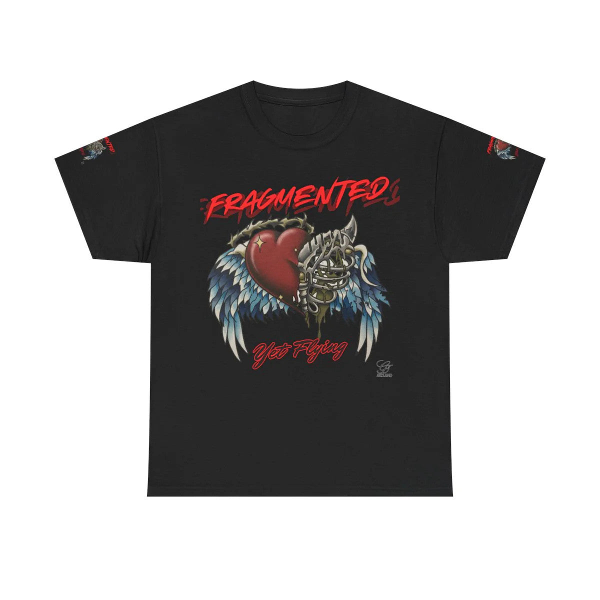 "Fragmented Yet Flying" Motivational Tattoo Style Heart and Bones Unisex Heavy