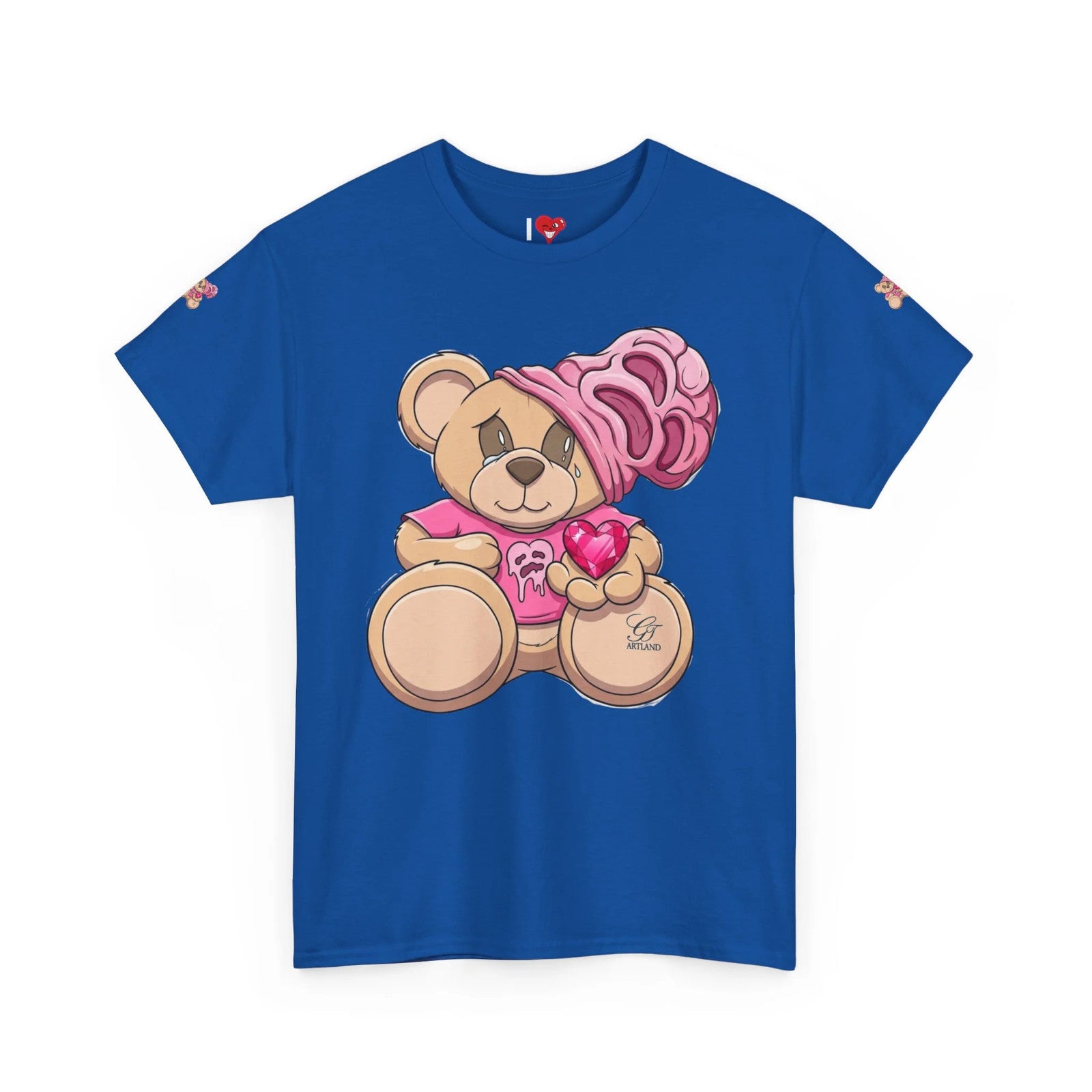 Pink Bear with Brain Beanie T-Shirt | Cute Teddy Illustration by GT Artland