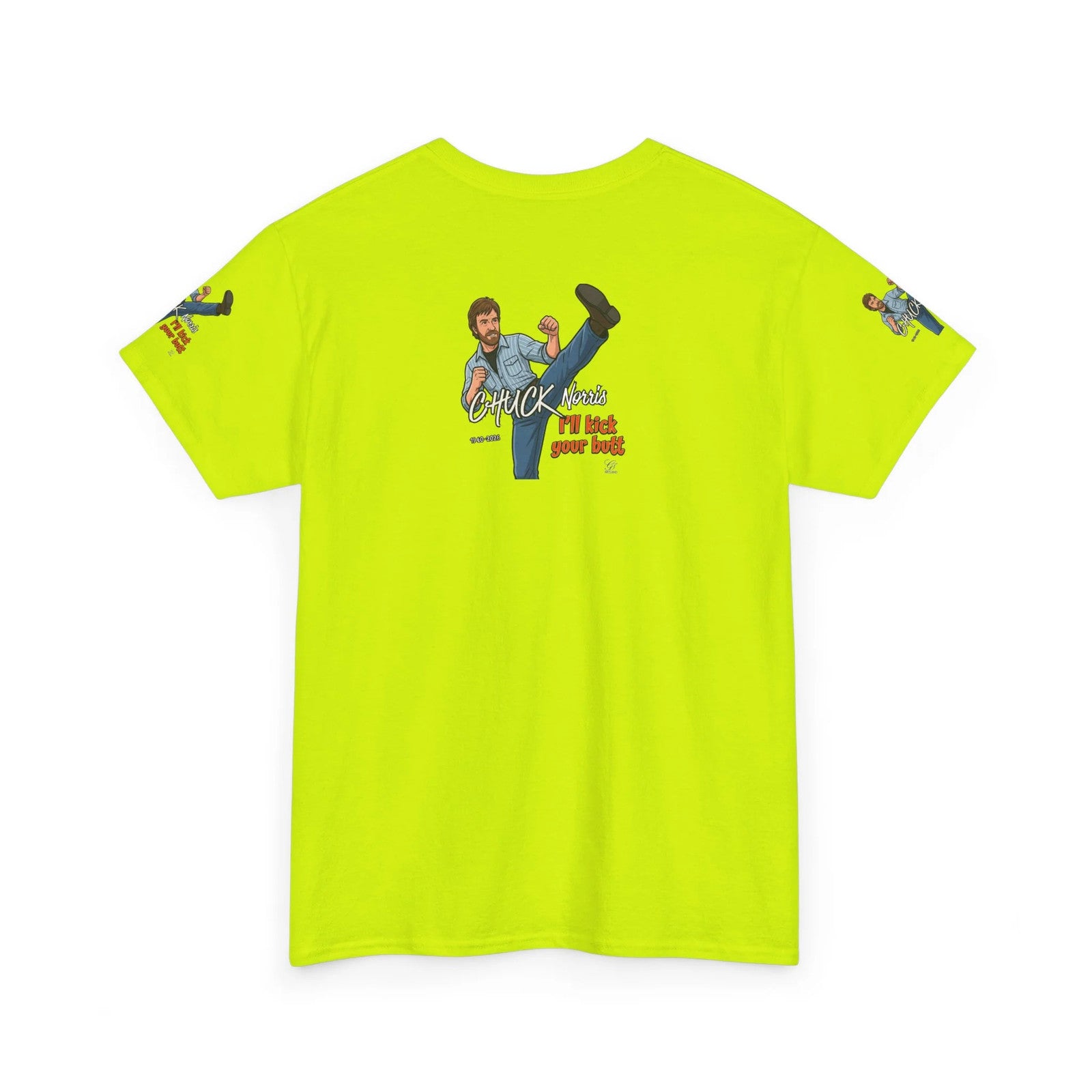 Chuck Norris kick illustration T-Shirt | I'll kick your butt slogan designer by
