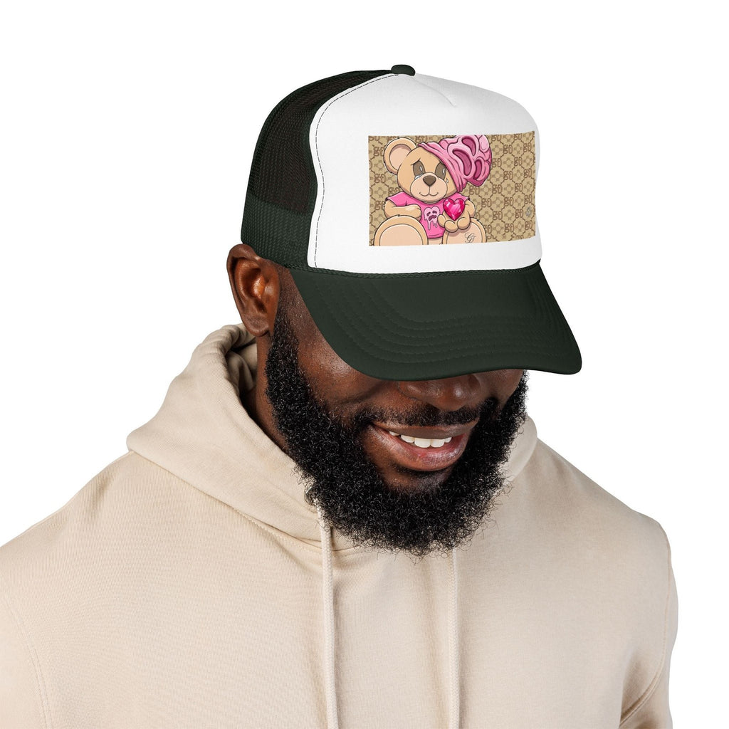 Pink Teddy Bear Heart Foam Trucker Hat | Cute Bear Patch by GT Artland