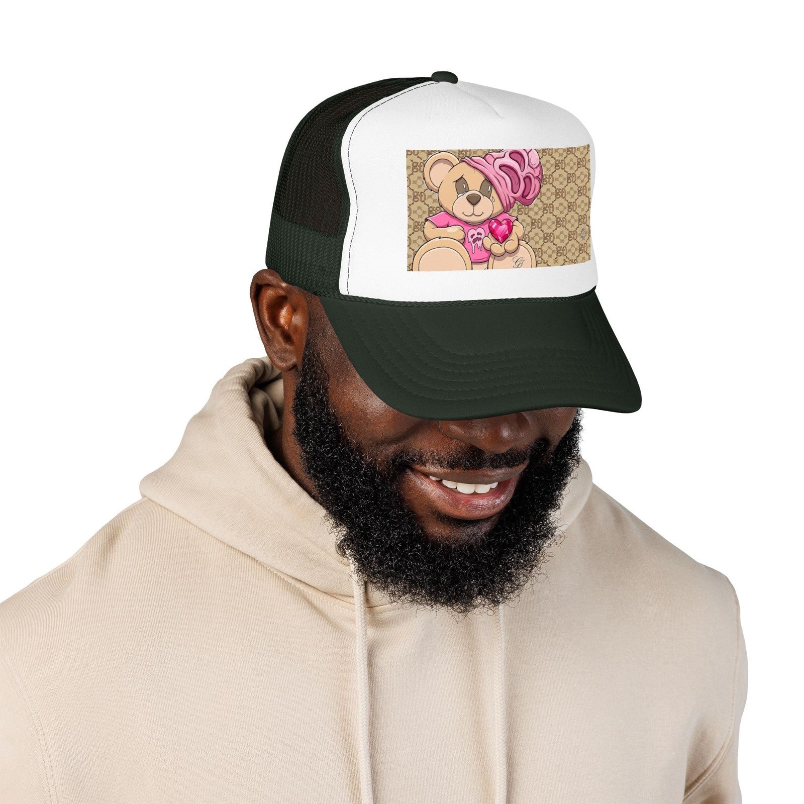 Pink Teddy Bear Heart Foam Trucker Hat | Cute Bear Patch by GT Artland