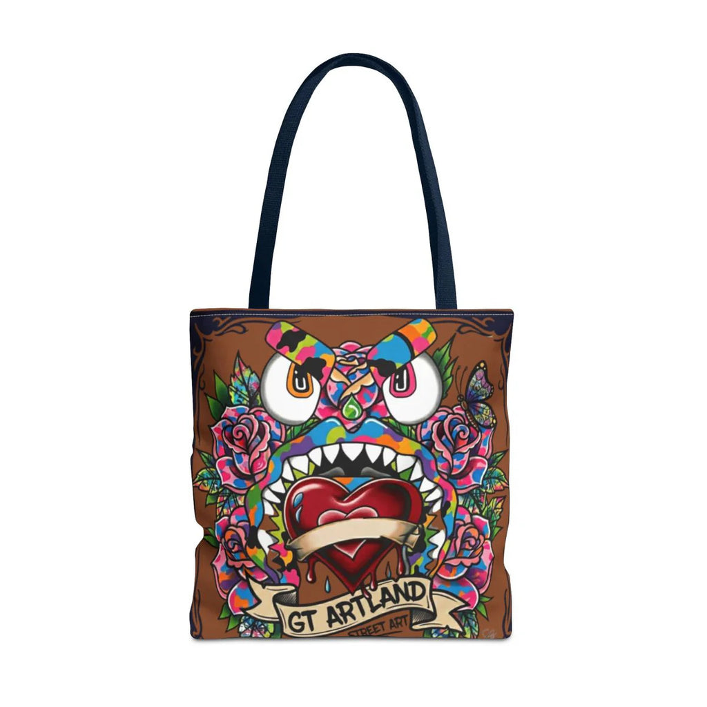 Colorful Gape Tattoo Monster Heart Tote Bag Designer Ebony Edition | All-Over