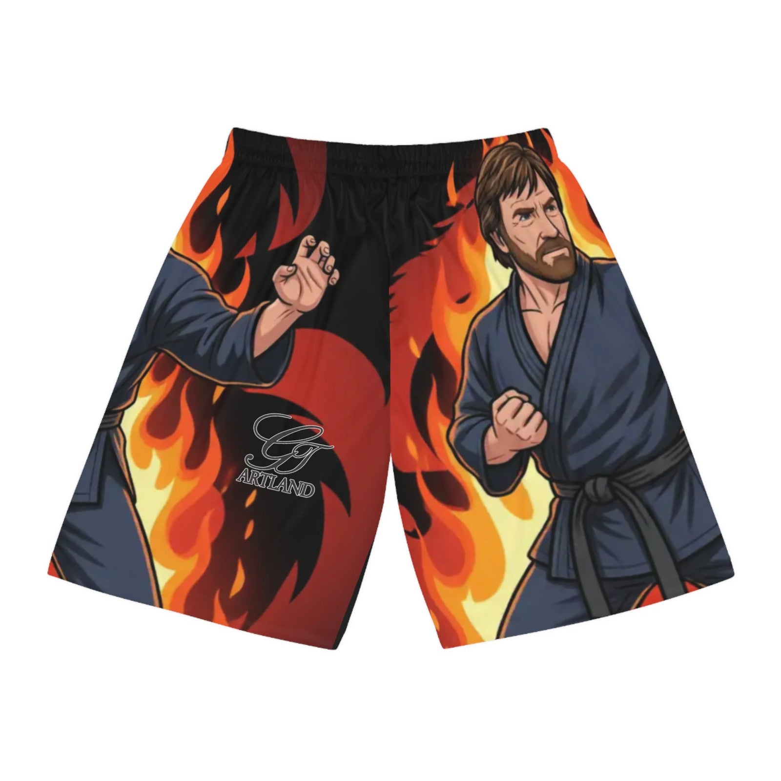 Martial Artist Chuck Norris Flames Basketball Shorts | Deluxe High Fashion by