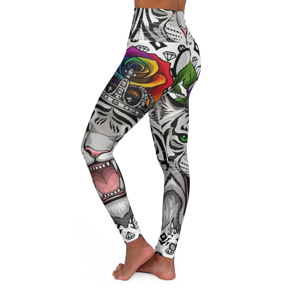 White Tiger Urban Designer Swag High Waisted Yoga Leggings by GT Artland