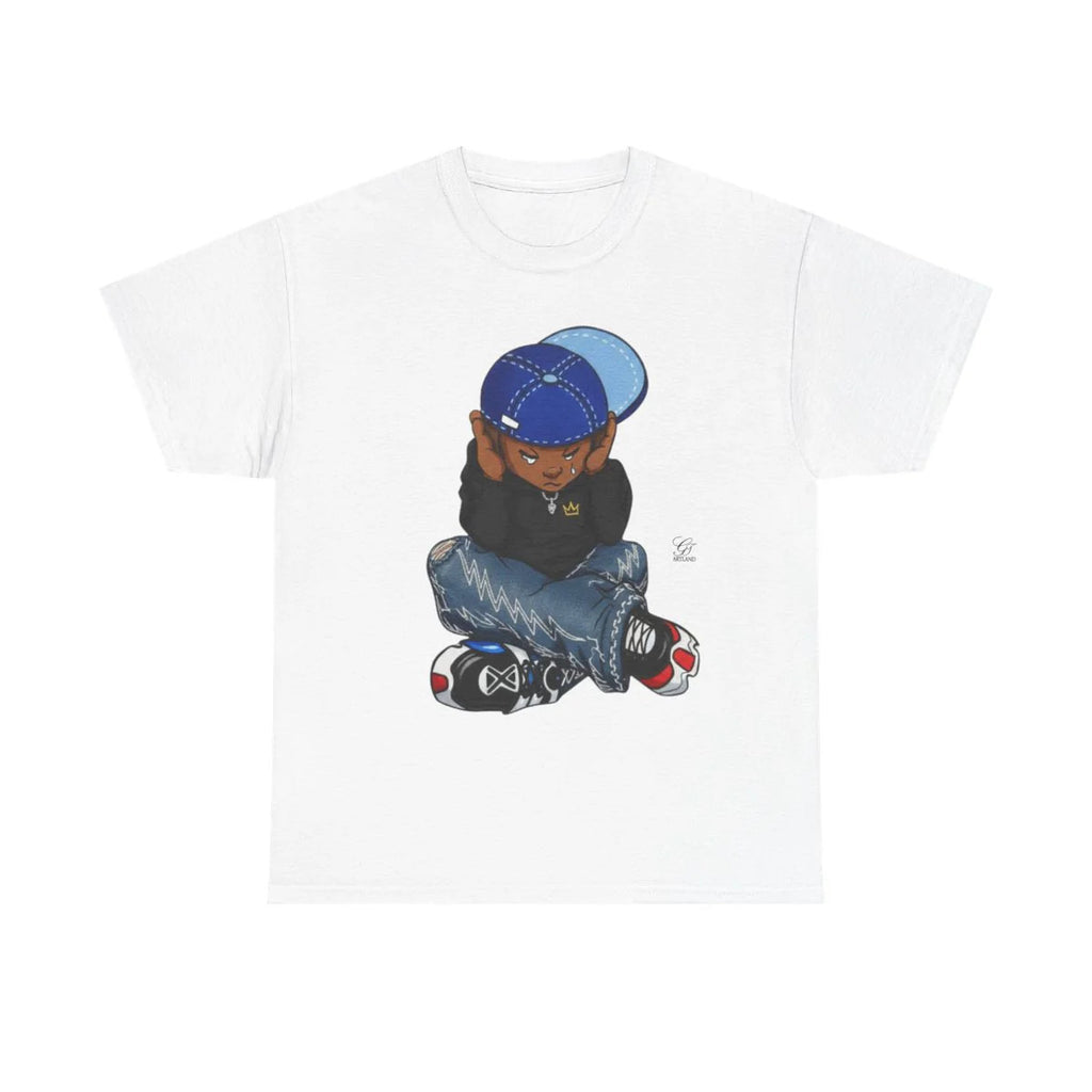 Ebony Sad Boy Crying Urban Toon Unisex style Heavy Cotton Tee BY GT ARTLAND