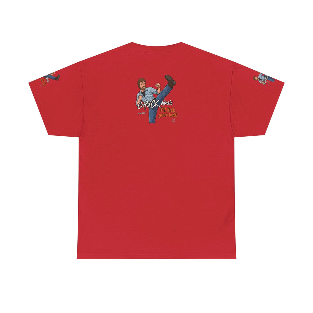 Chuck Norris kick illustration T-Shirt | I'll kick your butt slogan designer by