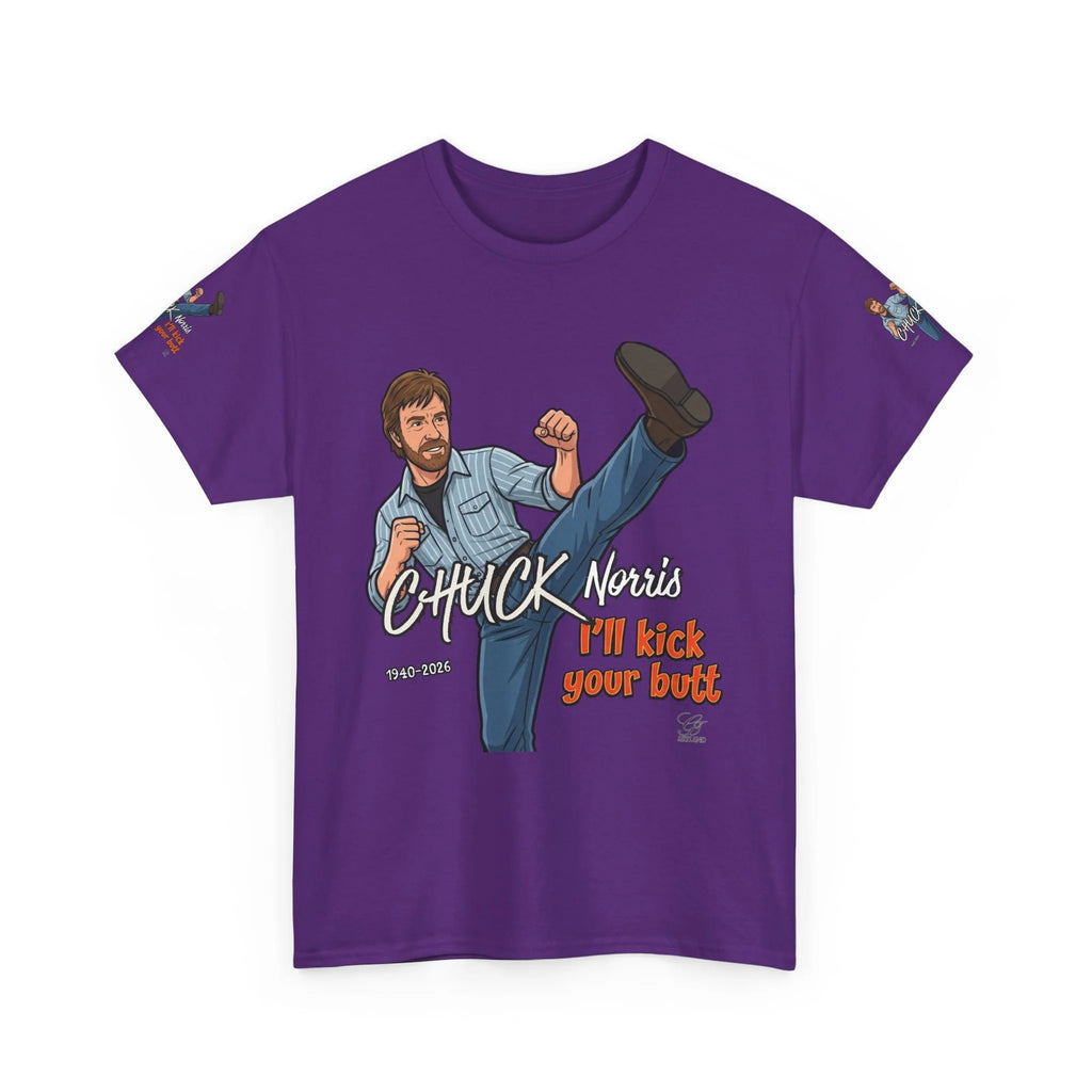 Chuck Norris kick illustration T-Shirt | I'll kick your butt slogan designer by