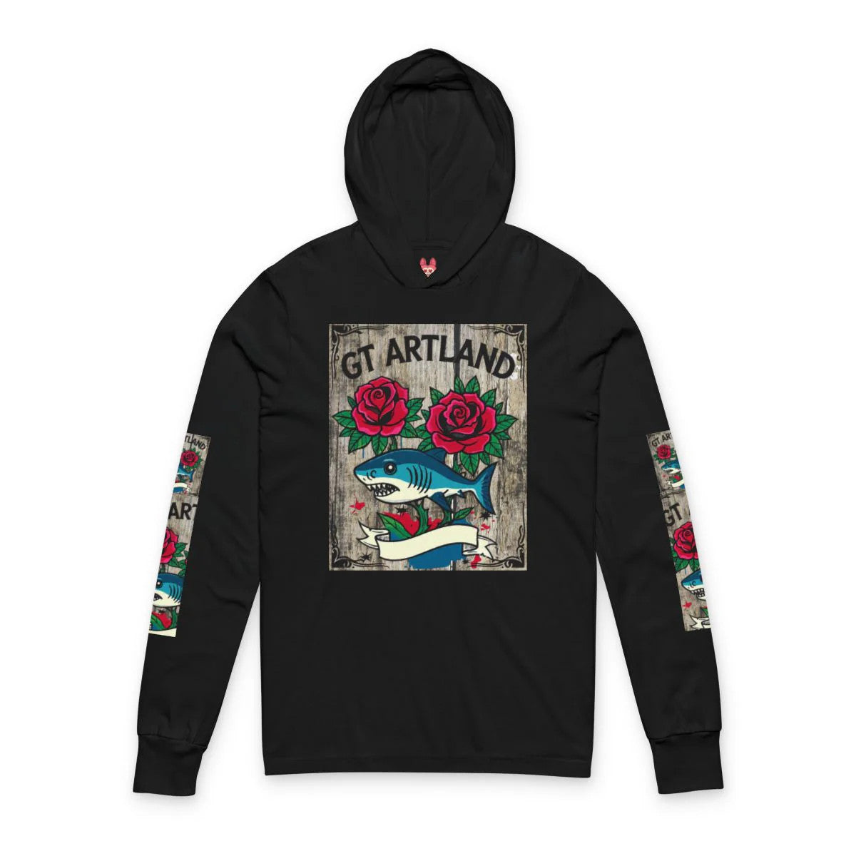 Rose Shark Tattoo Designer High Fashion Unisex Hooded Long Sleeve Tee by GT