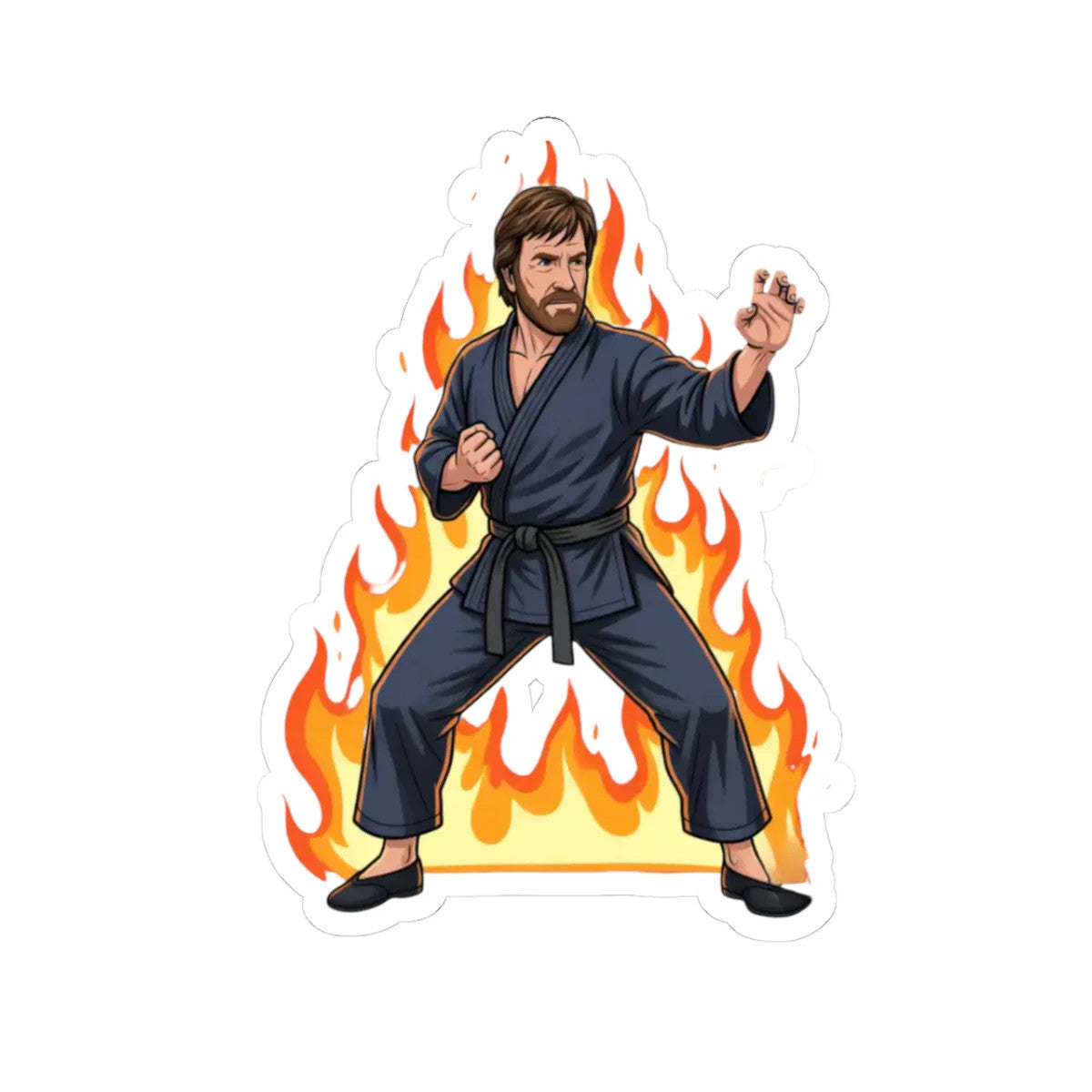 Martial Artist Chuck Norris with Flames sticker | Kiss-Cut Sticker by GT Artland