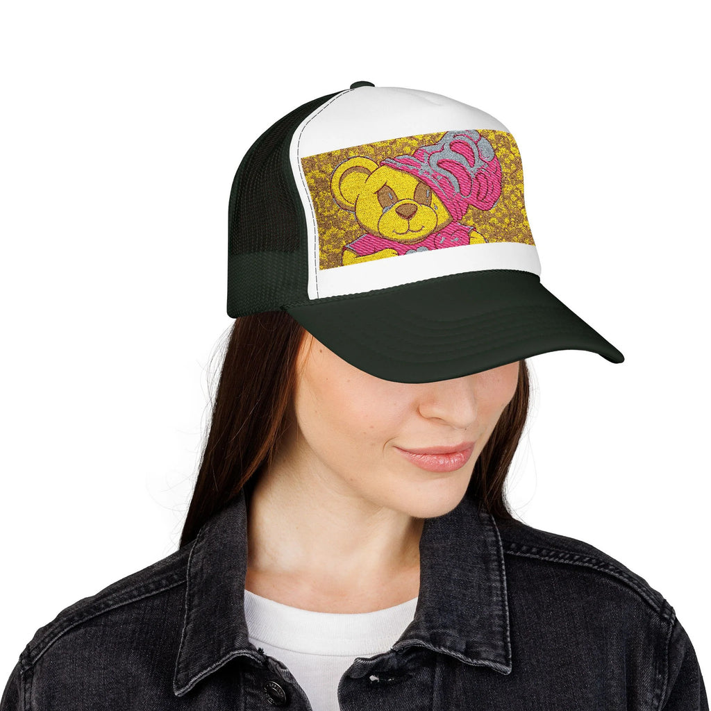 Yellow Teddy with Pink Beanie Trucker Hat | Sparkle Sequin Patch by GT Artland