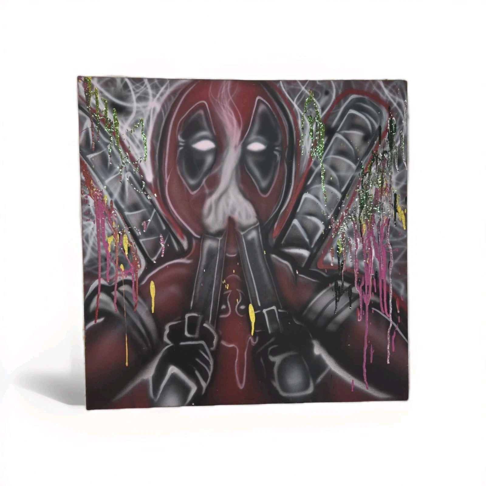 Deadpool TWIN Aces Glitter DROP 24 X 24 IN COLLECTORS CANVAS Signed Painting