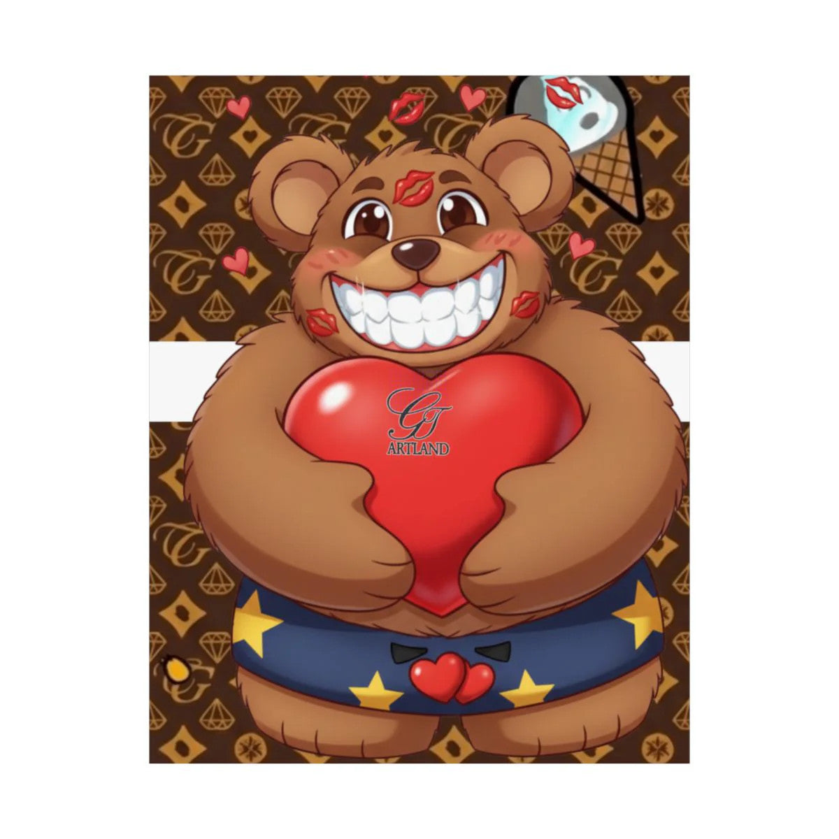 Bear Hugging Heart Kissy Designer High Fashion Graffiti Designer Matte Vertical