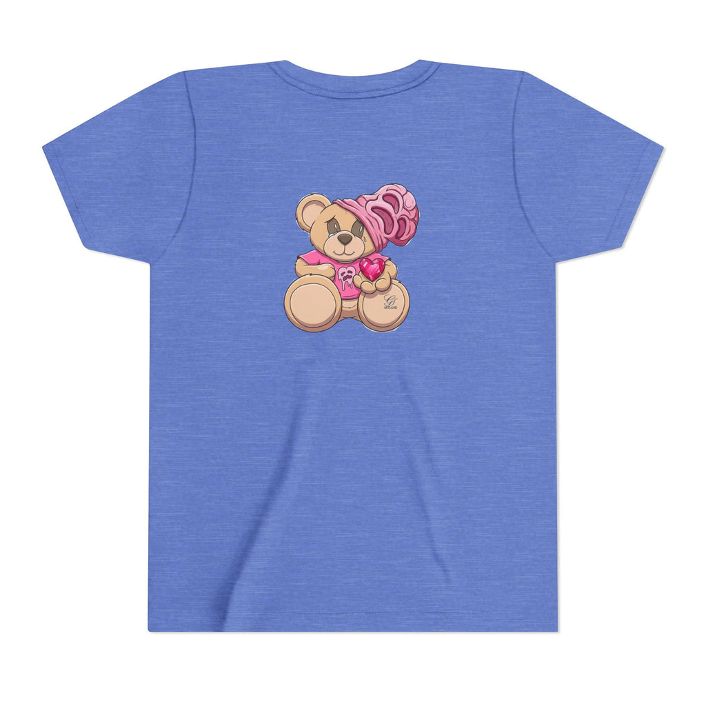 Pink Teddy Bear Holding Heart Youth Tee | Cute Bear Graphic by GT Artland