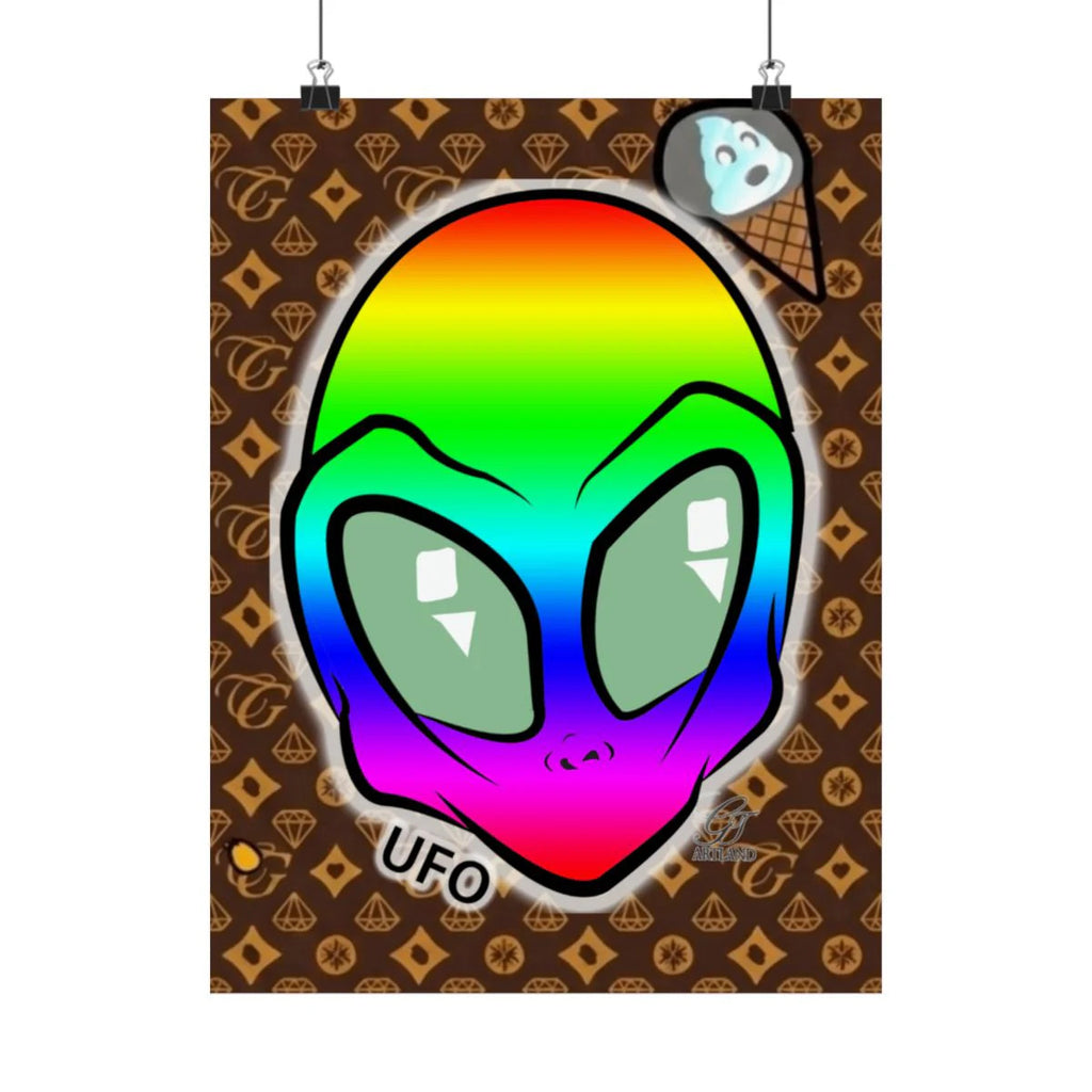 Rainbow Alien UFO Designer High Fashion Graffiti Designer Matte Vertical