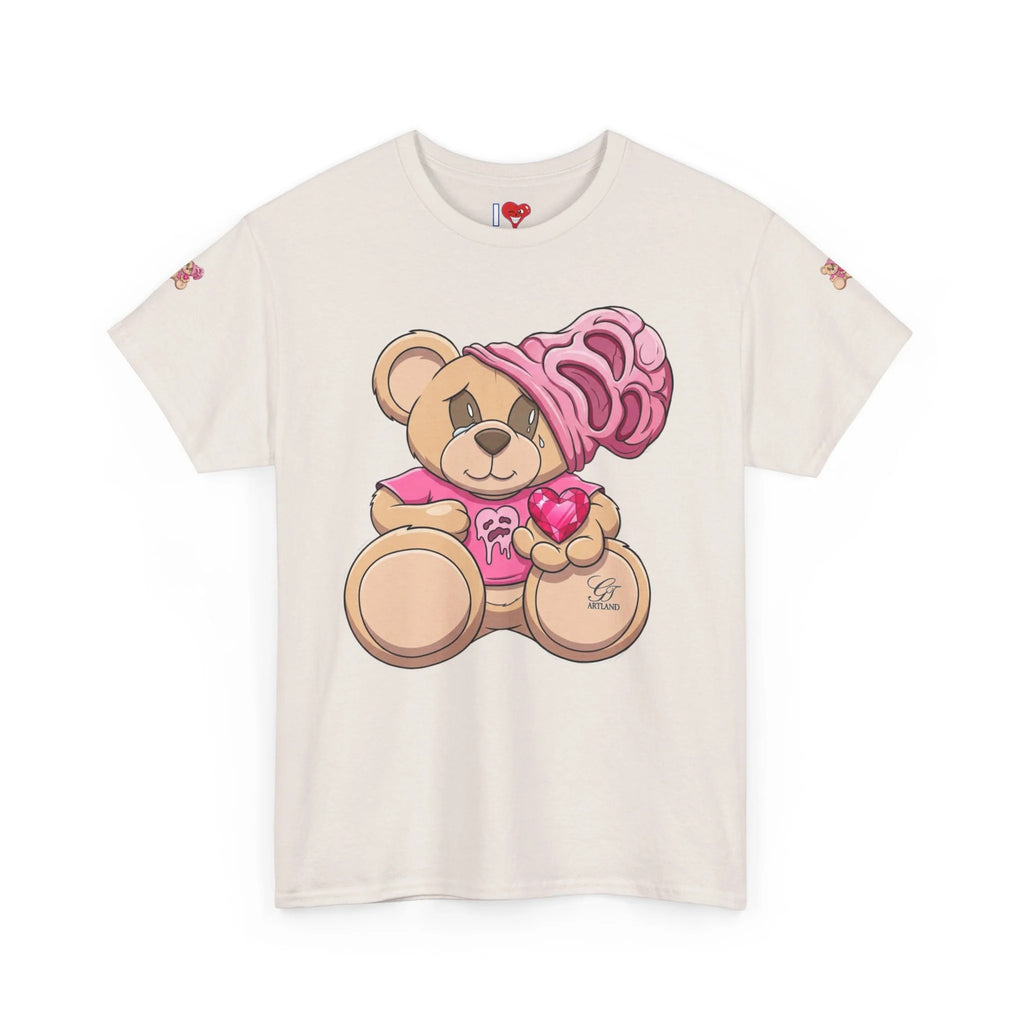 Pink Bear with Brain Beanie T-Shirt | Cute Teddy Illustration by GT Artland