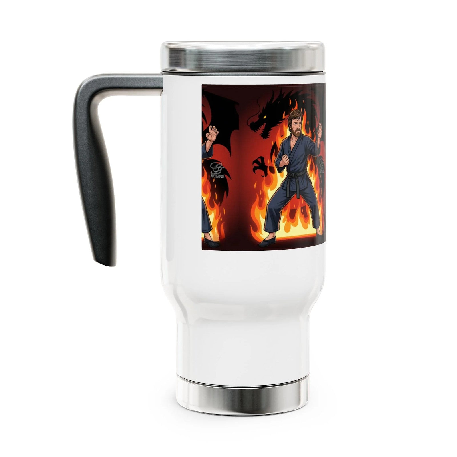 Flaming Martial Artist Chuck Norris Travel Mug | Stainless Steel 14oz by GT