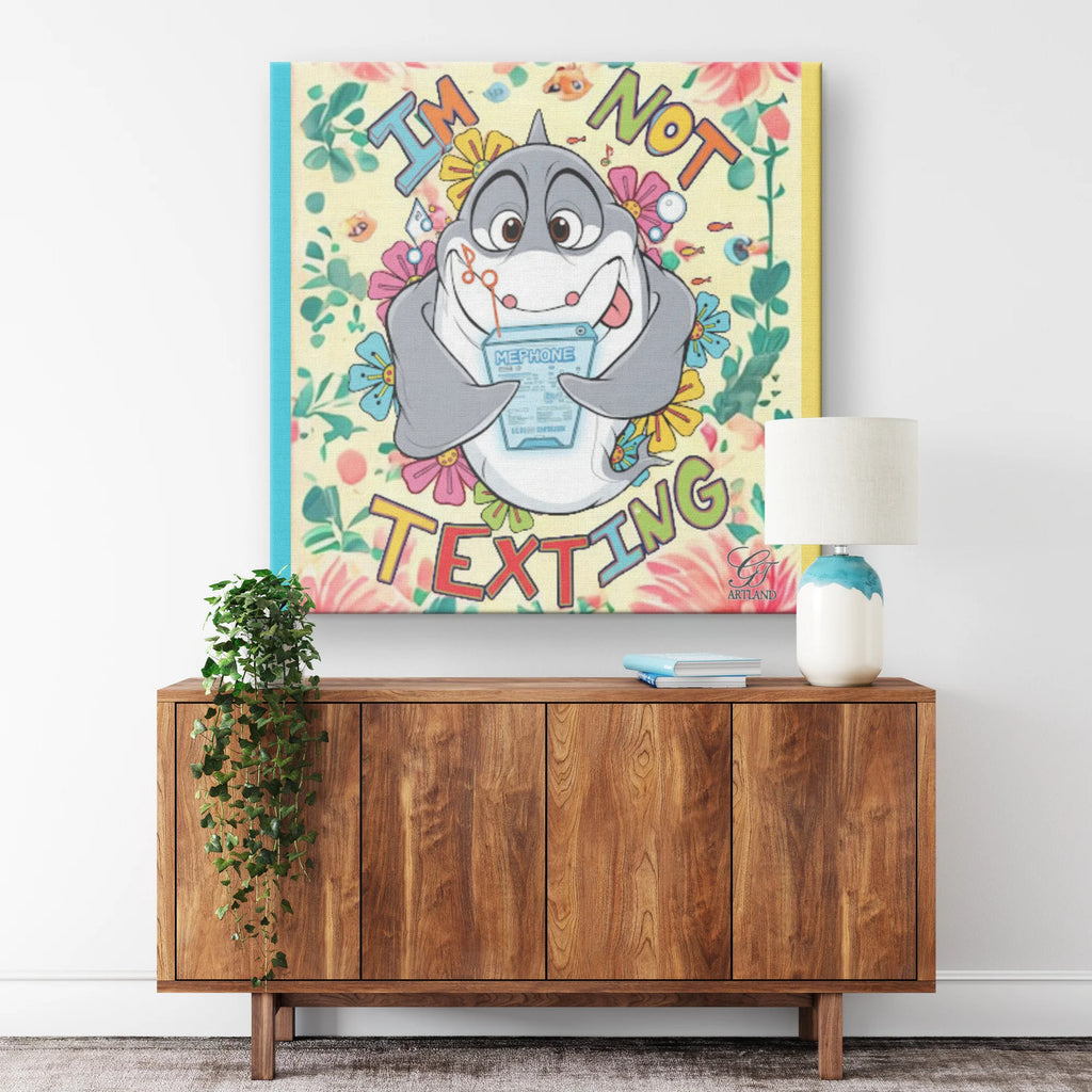 Comic Shark "Humor" ,"I'm Not Texting" Square Canvas Wrap by GT Artland