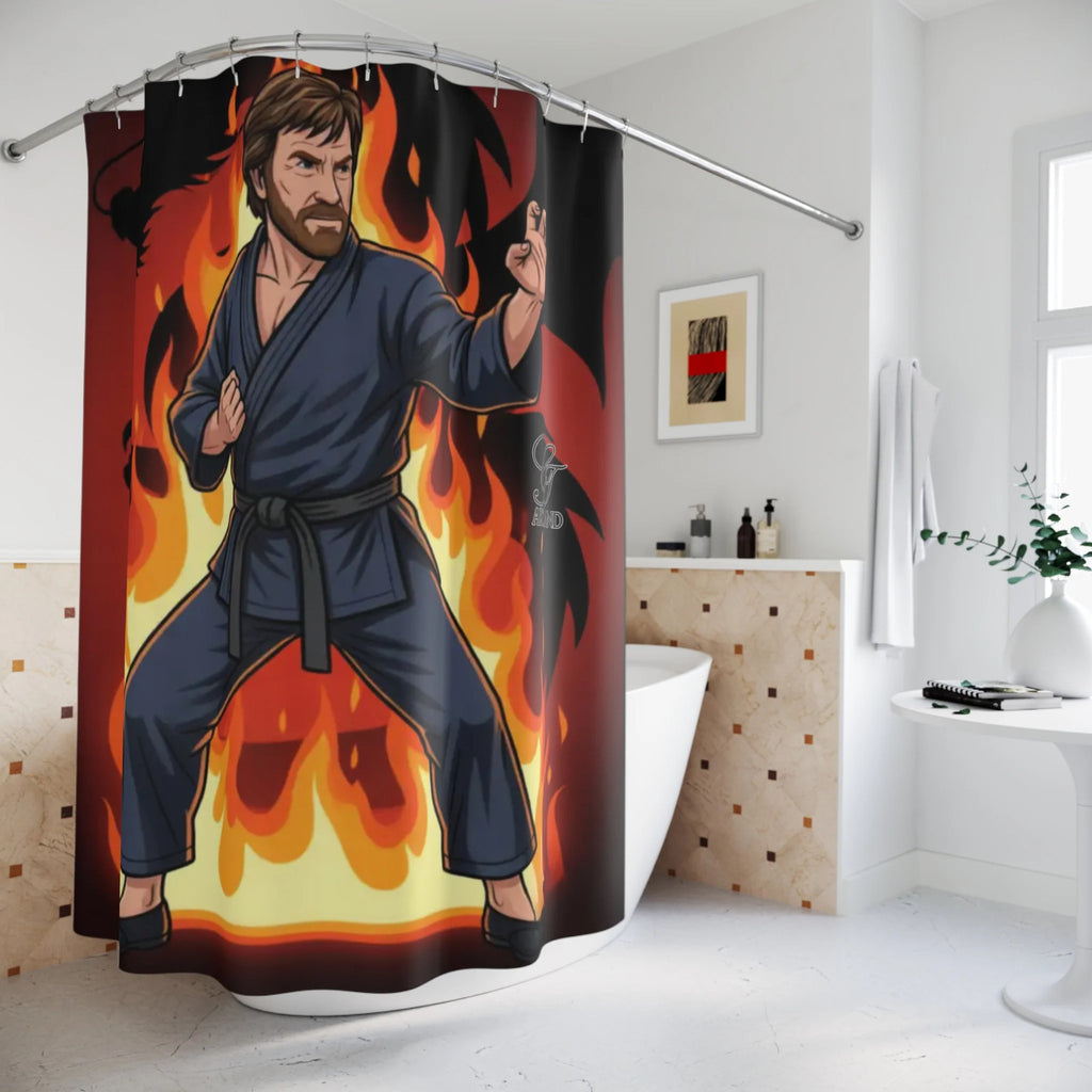 Karate Master Chuck Norris Shower Curtain | Martial Arts Flames Bathroom Decor