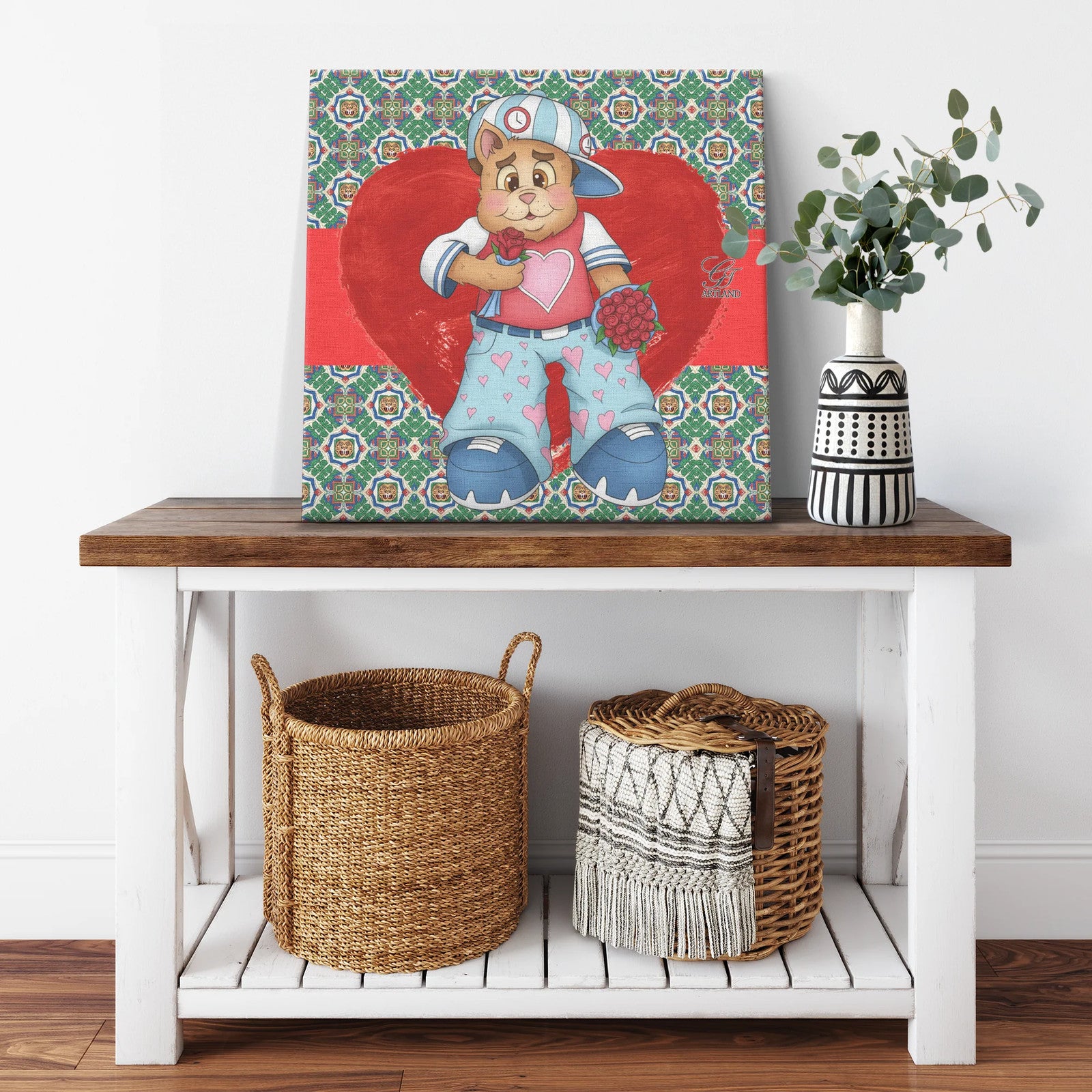 Swag Tailored Bear with Dozen of Roses Red Label Designer Edition Square Canvas