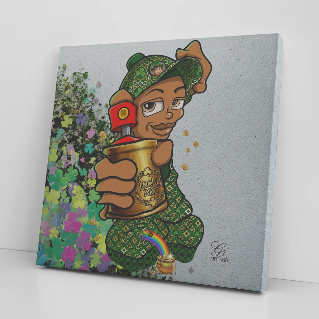Spray Can Ebony Kid Designer Lucky Art Saint Patrick's Day Theme Canvas Wrap by