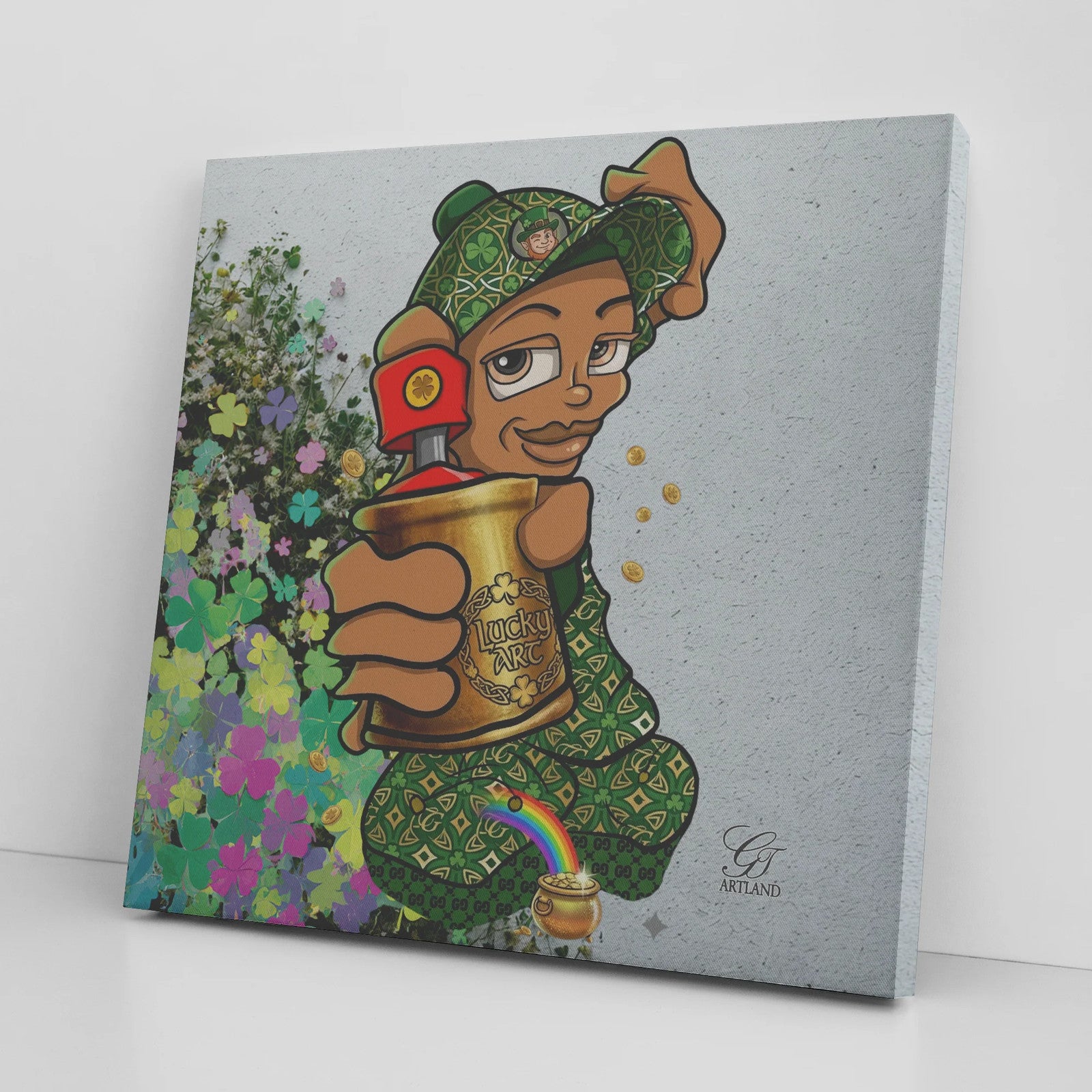 Spray Can Ebony Kid Designer Lucky Art Saint Patrick's Day Theme Canvas Wrap by