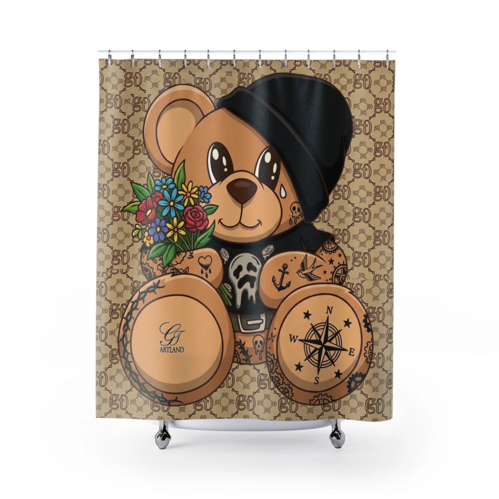 Tattooed Teddy Bear Shower Curtain by GT Artland