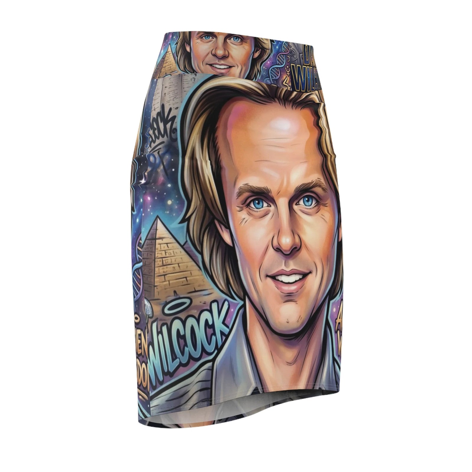 David Wilcock Retro Celebrity Portrait Pencil Skirt | Pop Art Face Illustration