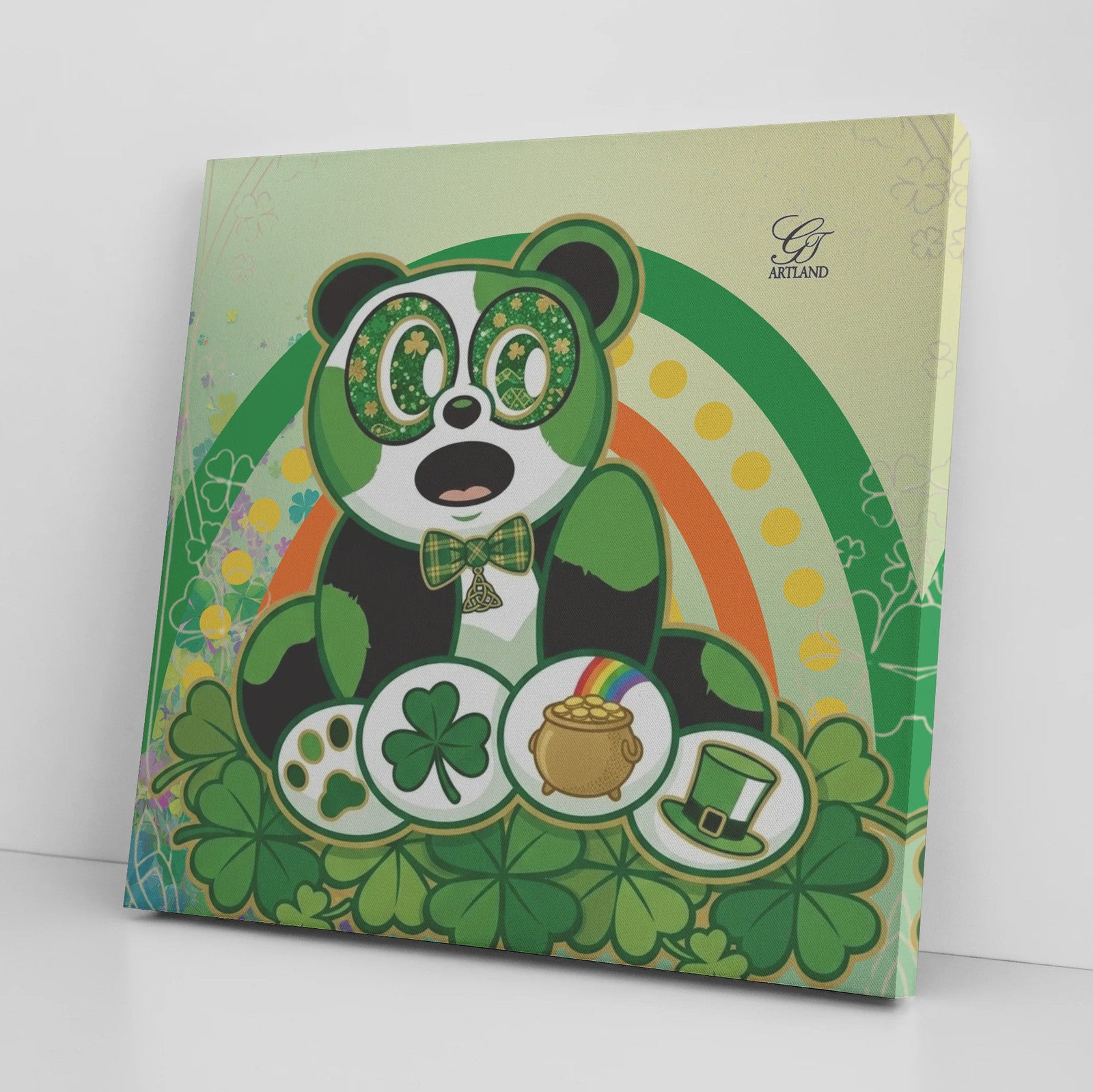 Panda St Patrick Rainbow Designer Irish Abstract Canvas Wrap by GT Artland