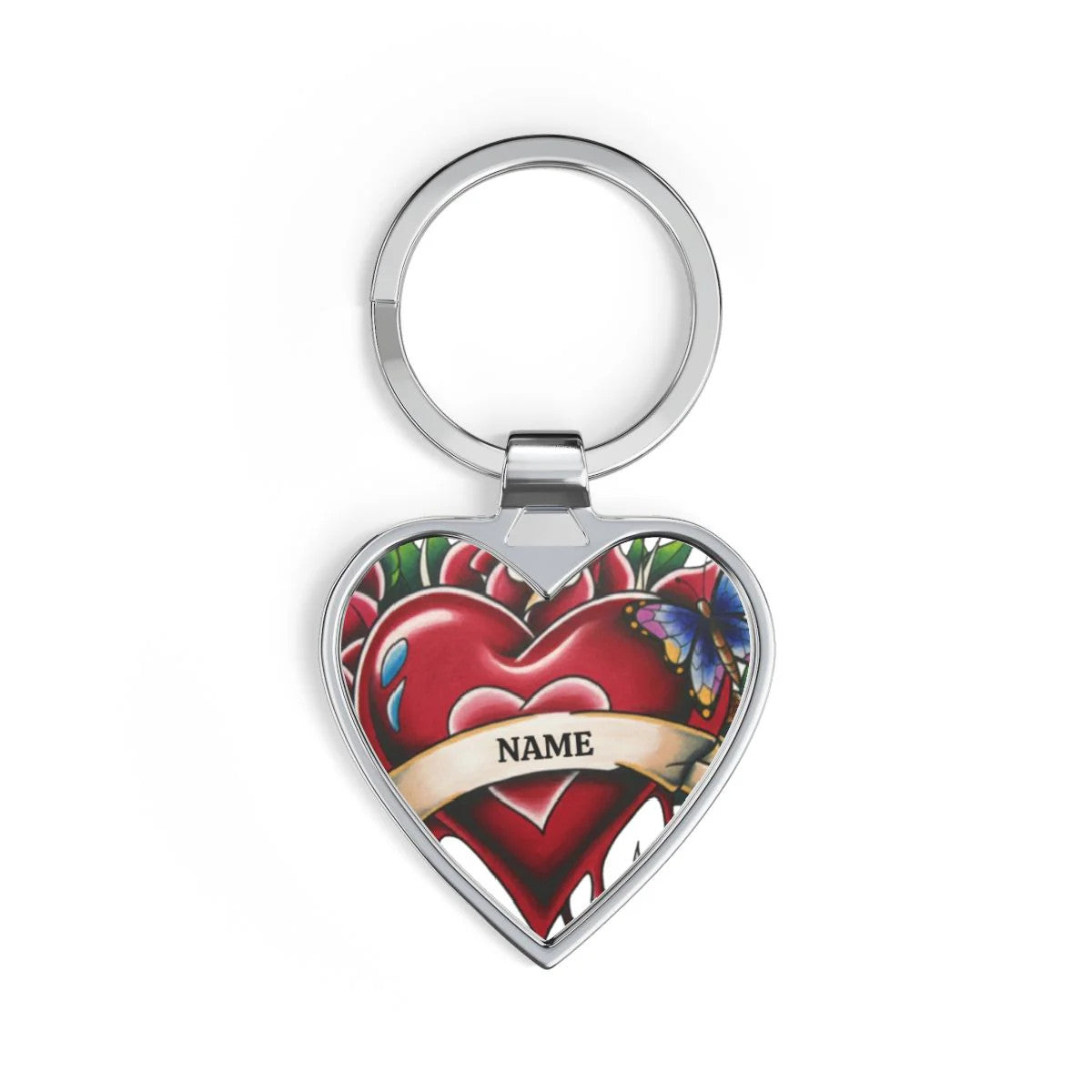 Personalized Hearts Butterfly N Rosez with Name Ribbon Heart Drip Keychain by
