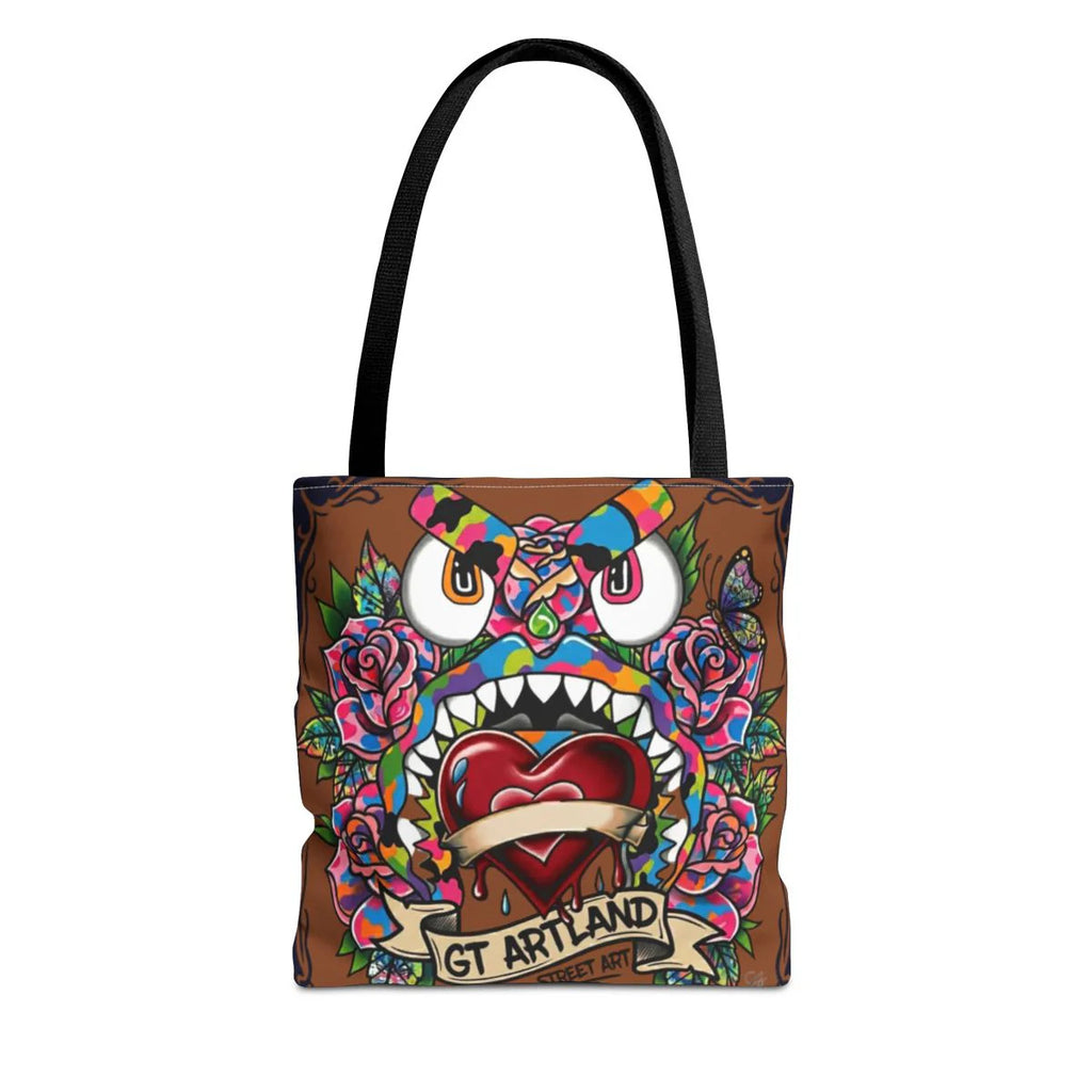 Colorful Gape Tattoo Monster Heart Tote Bag Designer Ebony Edition | All-Over