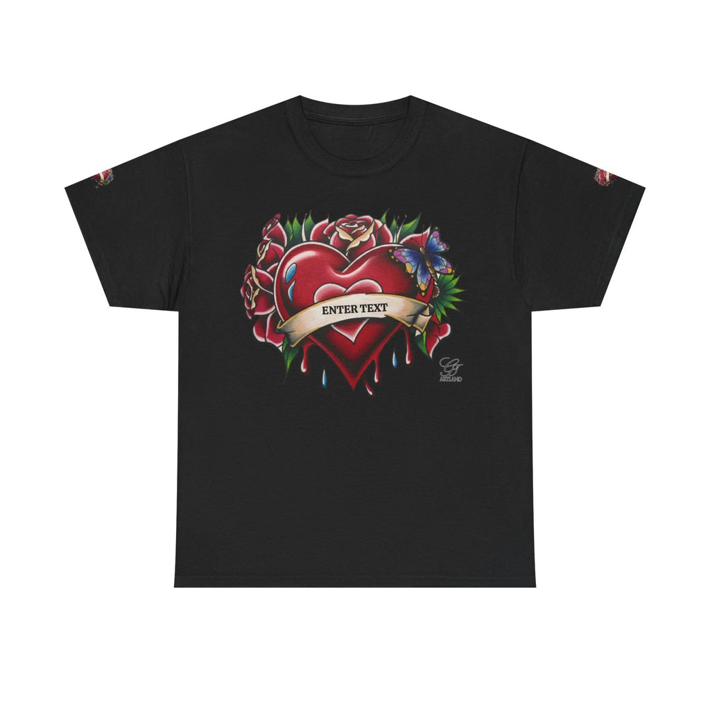 HEARTS AND ROSES Tattoo Styled Original T Shirt with Personalization by GT