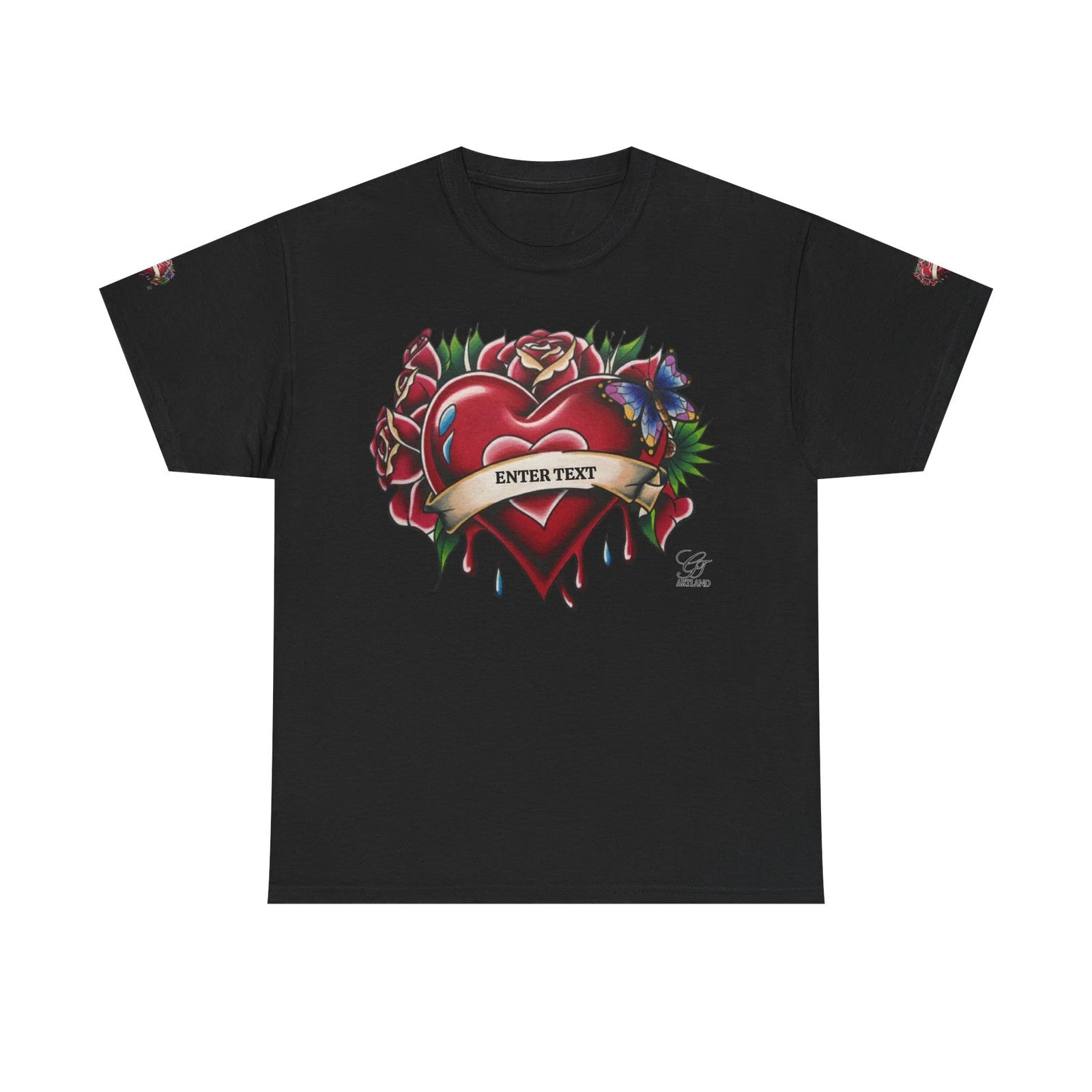HEARTS AND ROSES Tattoo Styled Original T Shirt with Personalization by GT