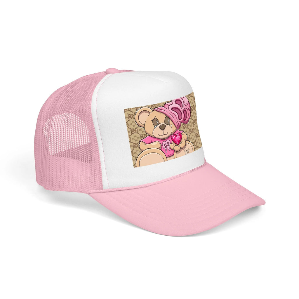 Pink Teddy Bear Heart Foam Trucker Hat | Cute Bear Patch by GT Artland