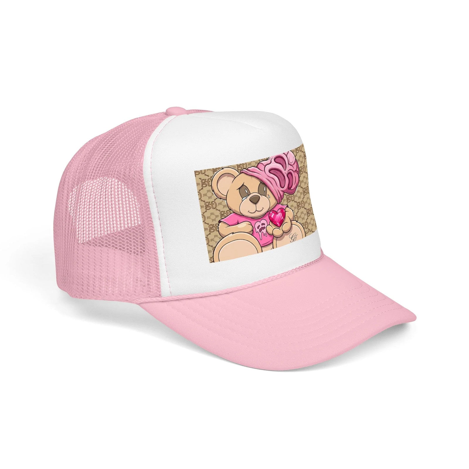 Pink Teddy Bear Heart Foam Trucker Hat | Cute Bear Patch by GT Artland