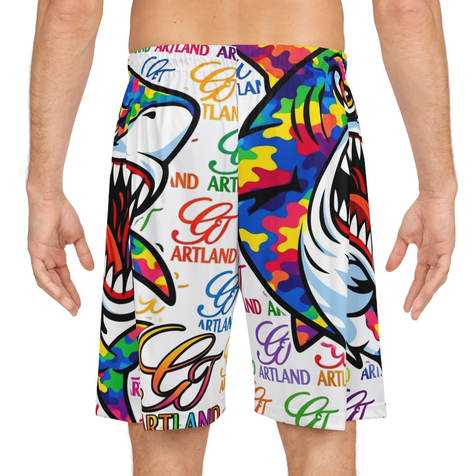 Colorful Camouflage Designer Shark GT Basketball Shorts by GT Artland