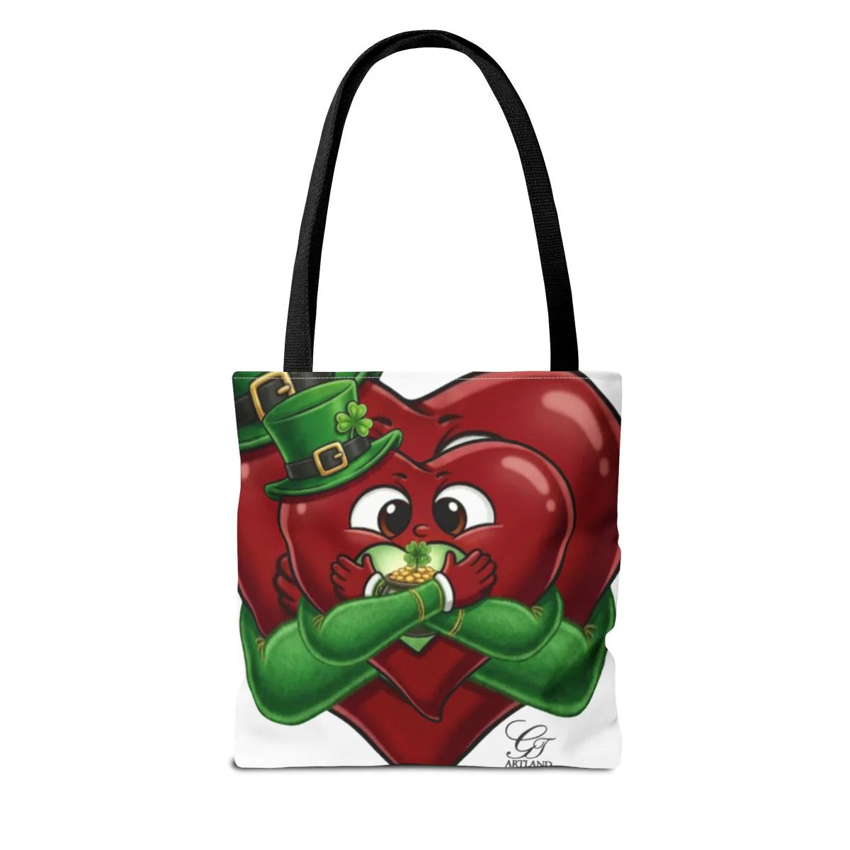 Shamrock Leprechaun Cute Heart Holding Pot of Gold Tote Bag by GT Artland